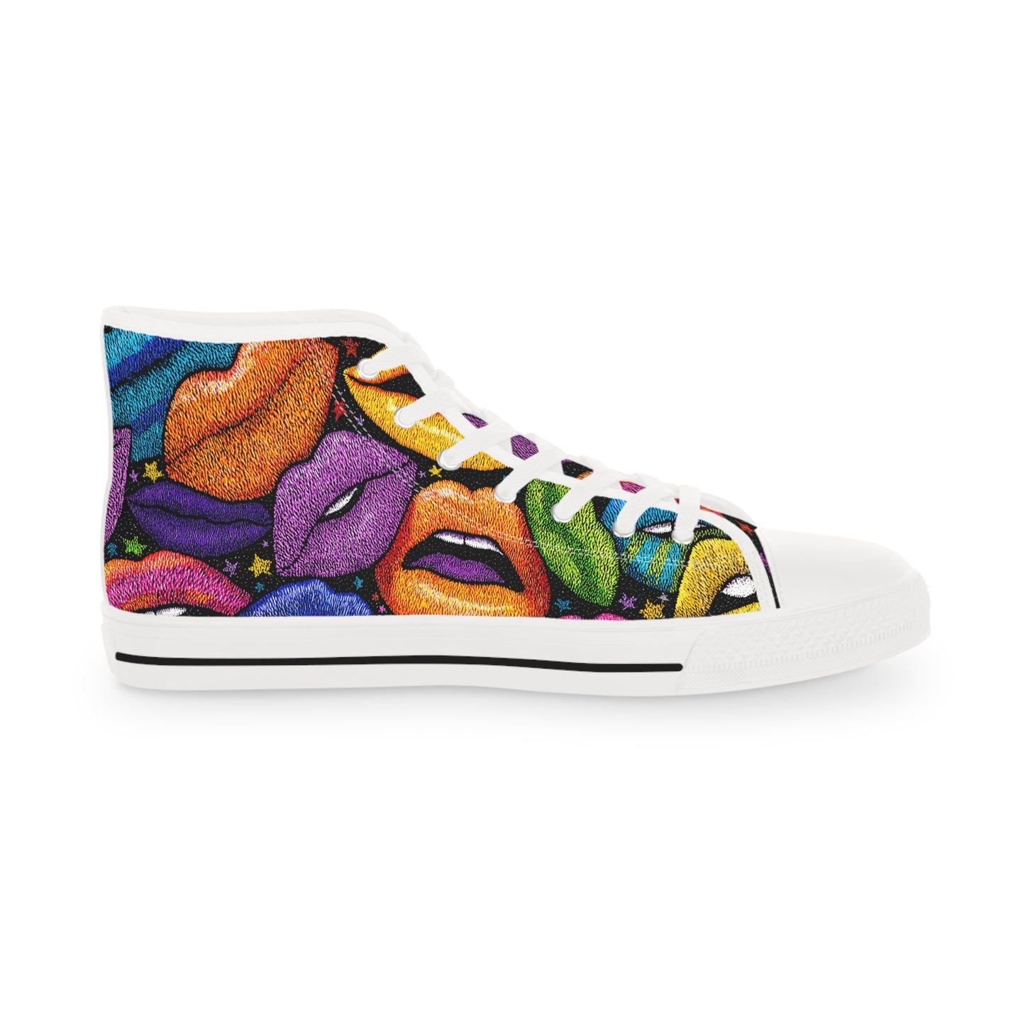 High Top Sneakers - Funky Colorful Lips Design