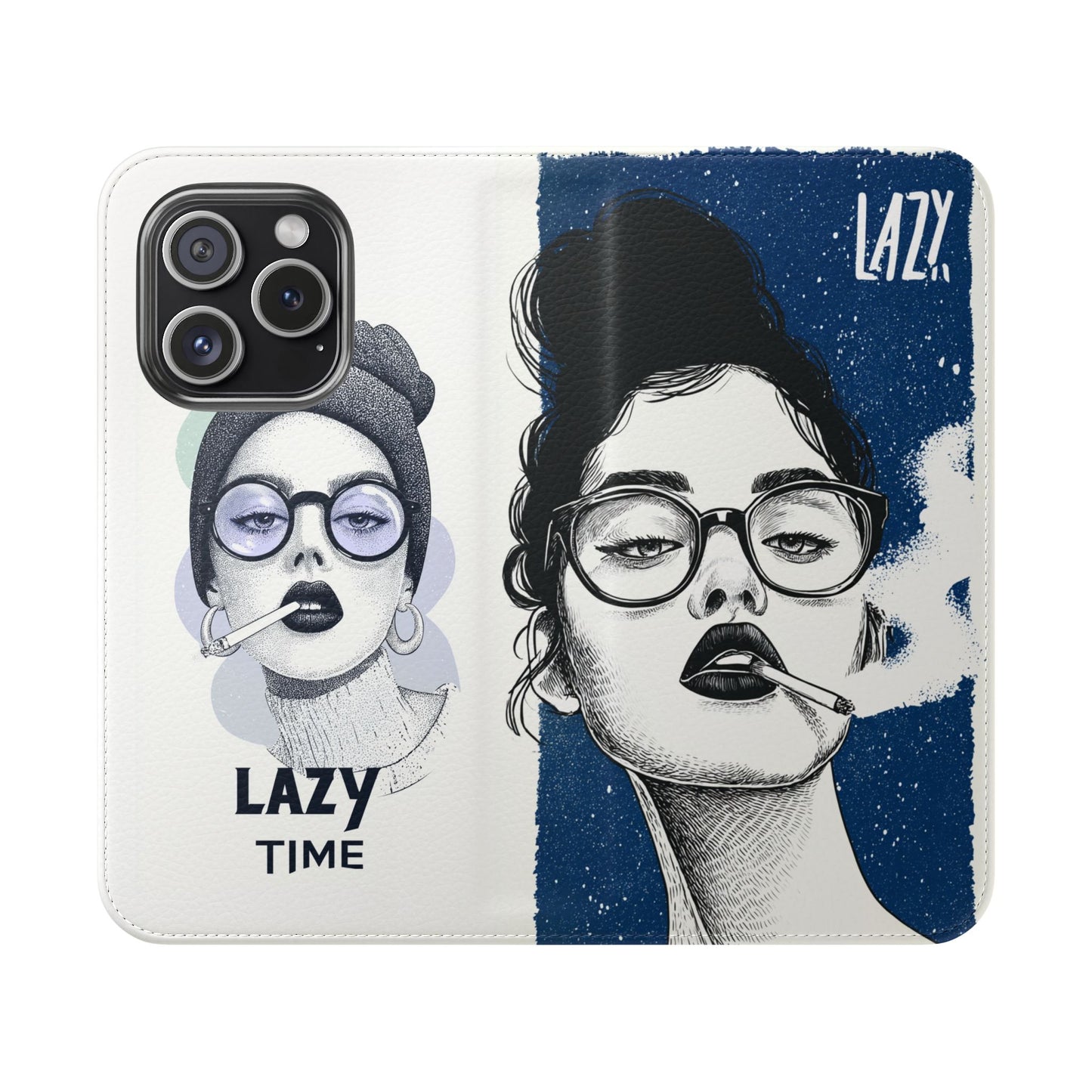 Phone Wallet Flip Case, Lazy Time Girl Design, Stylish Smartphone Case -iPhone case & Samsung Galaxy case, Gift for Her, Phone Accessory
