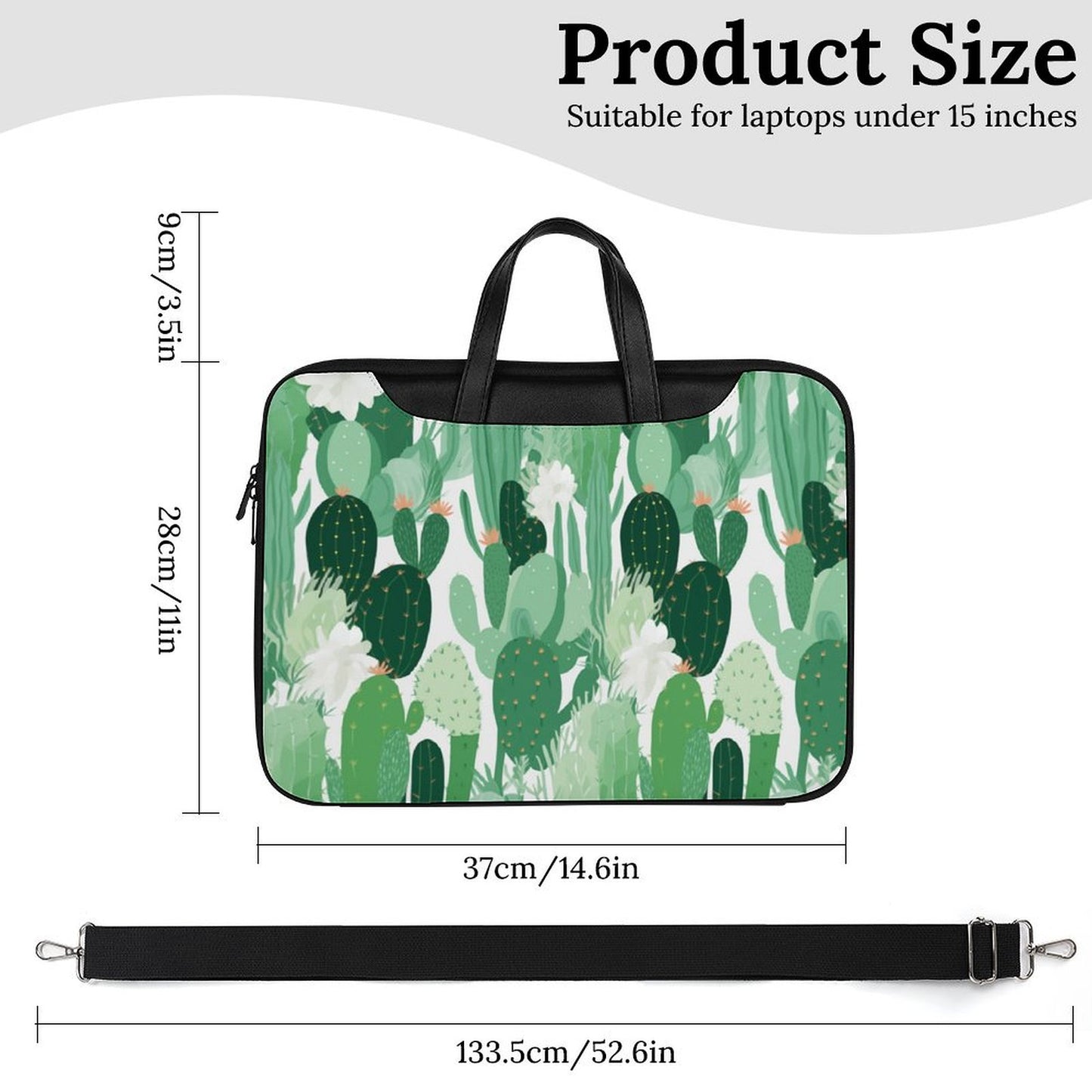 Premium Green Cactus Pattern Laptop Bag - Cactus Laptop Sleeve - Stylish and Durable 15.6-inch Computer Case with Back Luggage Strap - AB5J6X