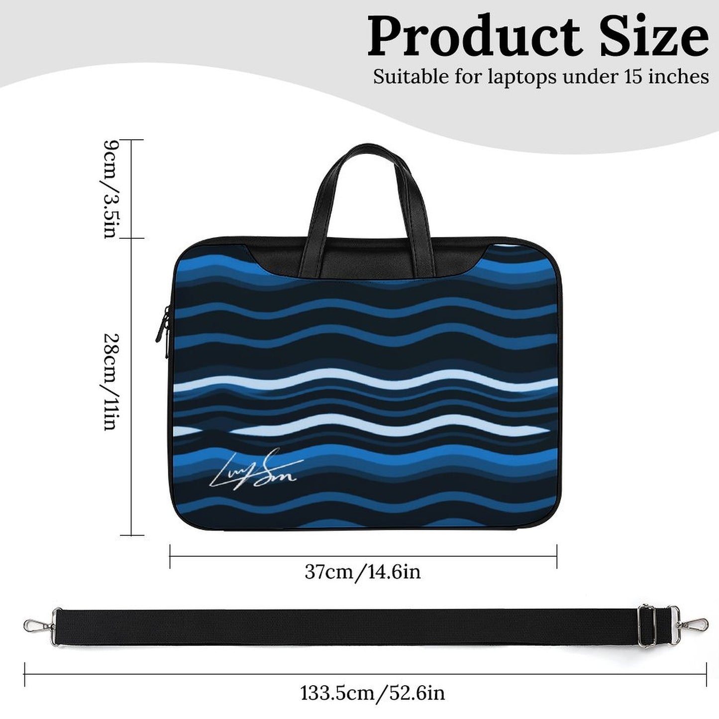 Blue Wave Laptop Bag with Back Luggage Strap - Model: Laptop Sleeve-3f9g0d