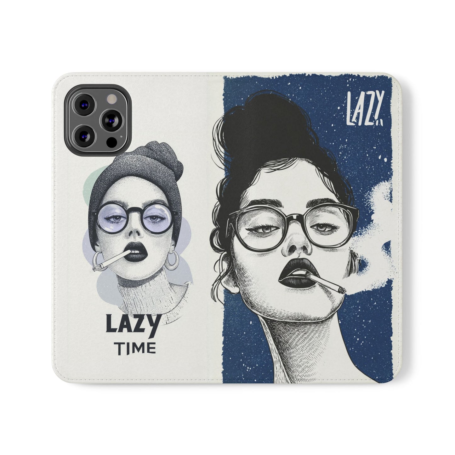 Phone Wallet Flip Case, Lazy Time Girl Design, Stylish Smartphone Case -iPhone case & Samsung Galaxy case, Gift for Her, Phone Accessory