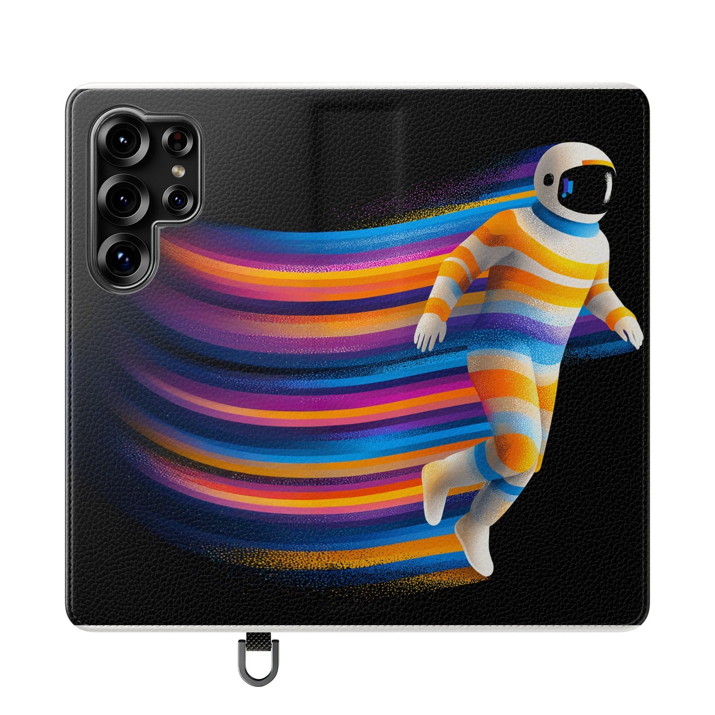 Rainbow Astronaut Flip Wallet Phone Case - Colorful Space Art Cover for iPhone 16 15 14 13 12 11 Pro Max & Samsung Galaxy S series