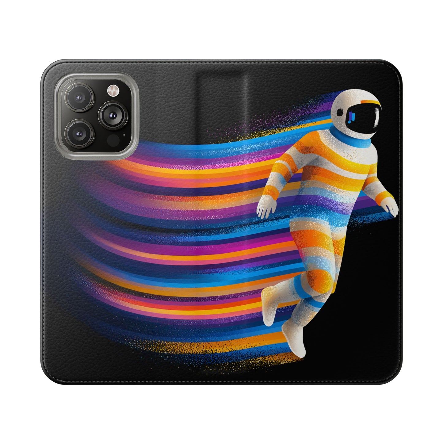 Rainbow Astronaut Flip Wallet Phone Case - Colorful Space Art Cover for iPhone 16 15 14 13 12 11 Pro Max & Samsung Galaxy S series
