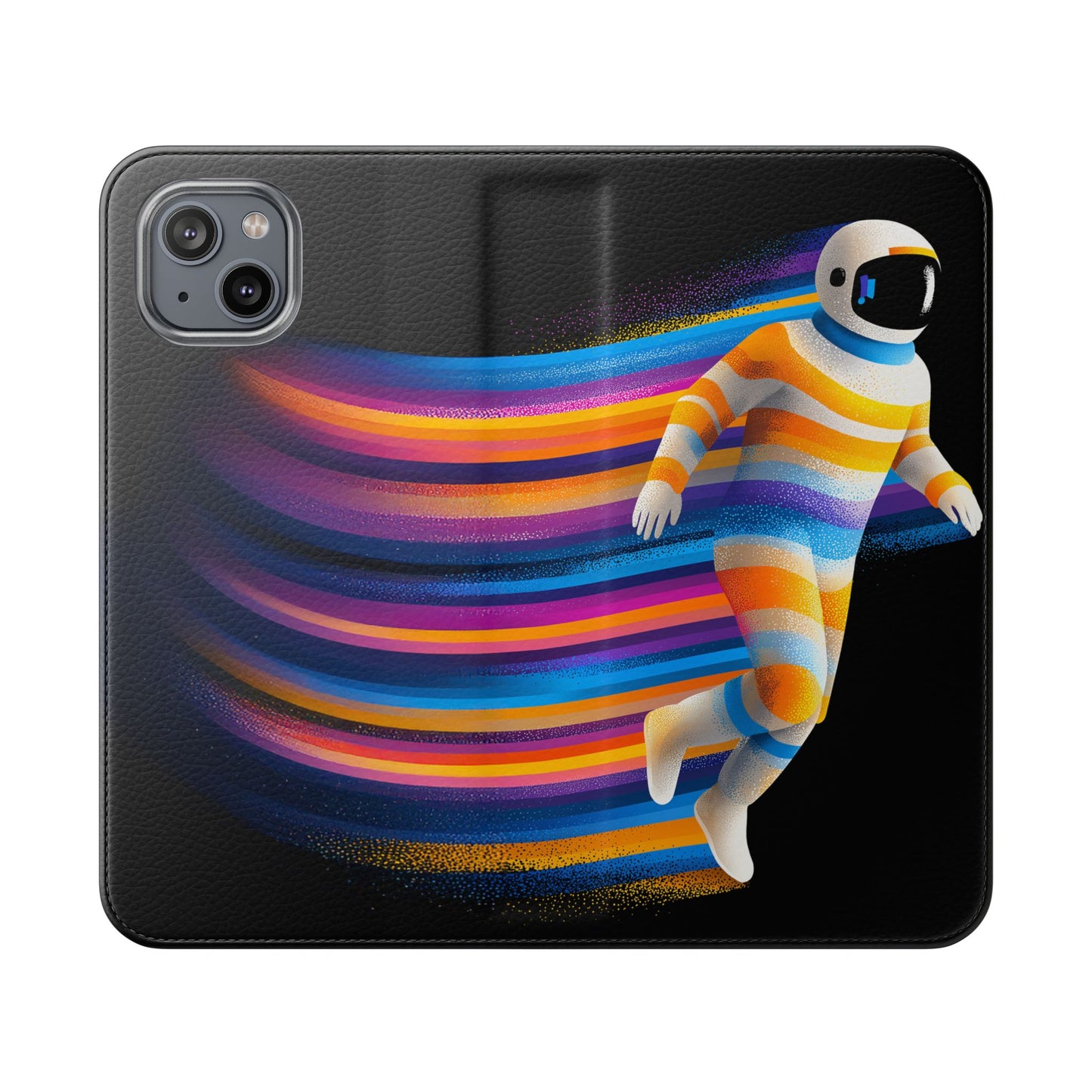 Rainbow Astronaut Flip Wallet Phone Case - Colorful Space Art Cover for iPhone 16 15 14 13 12 11 Pro Max & Samsung Galaxy S series