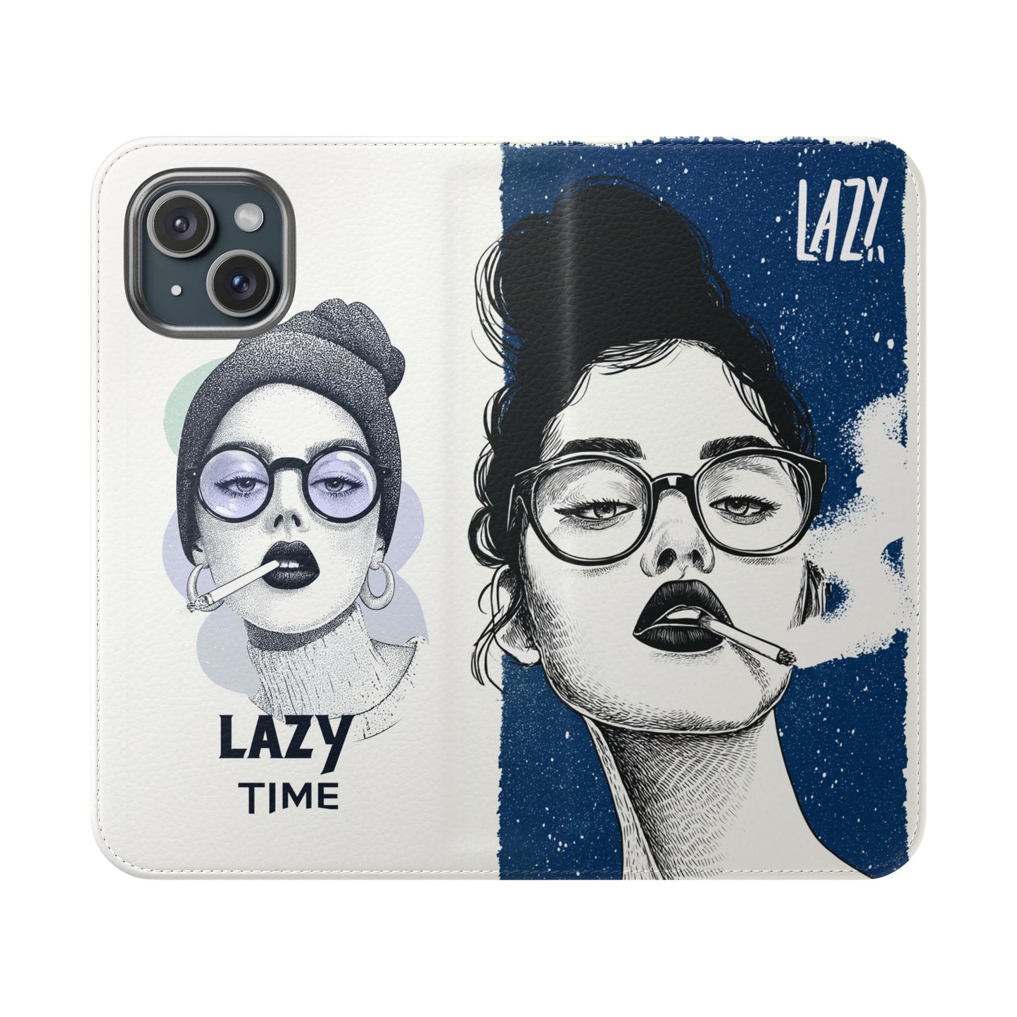 Phone Wallet Flip Case, Lazy Time Girl Design, Stylish Smartphone Case -iPhone case & Samsung Galaxy case, Gift for Her, Phone Accessory
