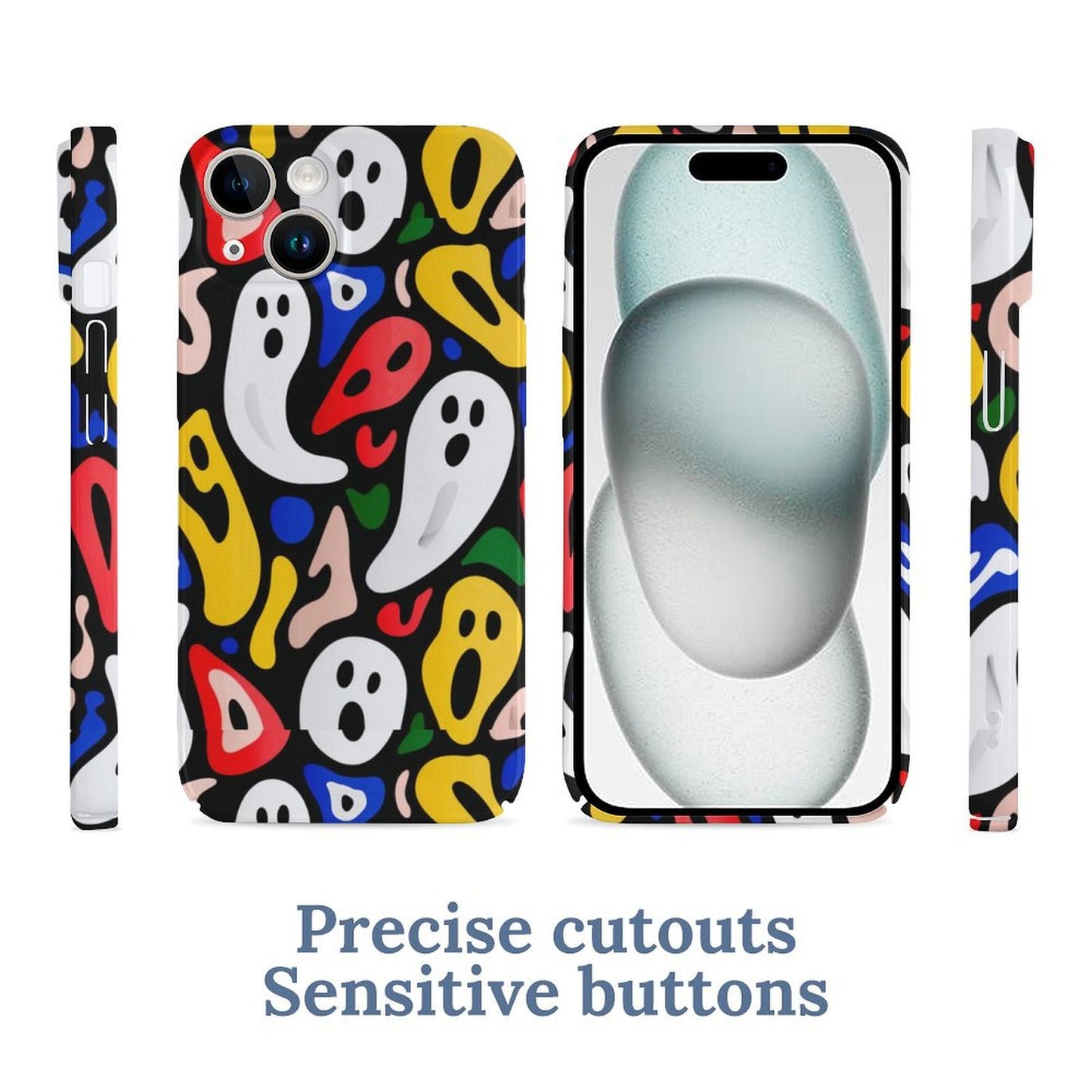 Colorful Ghost Pattern iPhone 15 Case - Gift for Aquarius | Halloween Gift Idea | Cute Halloween Aesthetic Phone Cover - Bday Surprise Ideas |PRINTANK-ghTP39