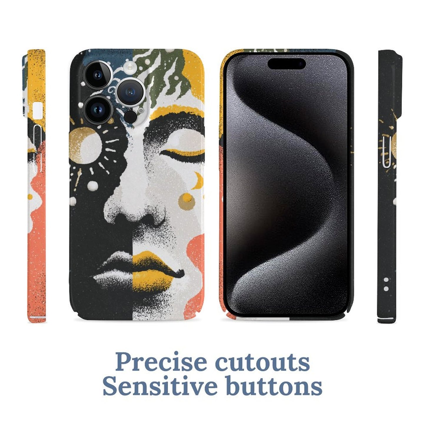 Moon & Face Artistic iPhone 15 Case – Gift for Libra & Pisces