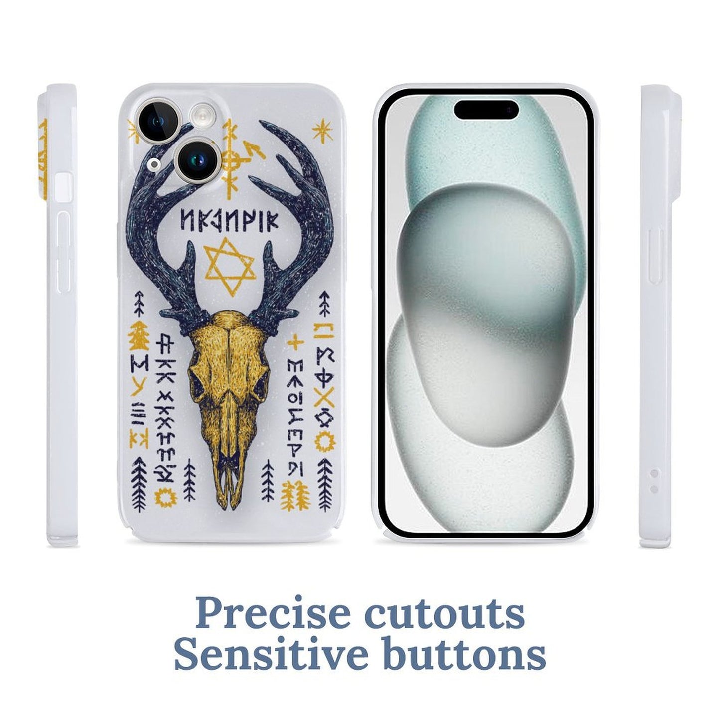 Nordic Rune Deer Skull iPhone 15 Case – Gift for Sagittarius & Capricorn