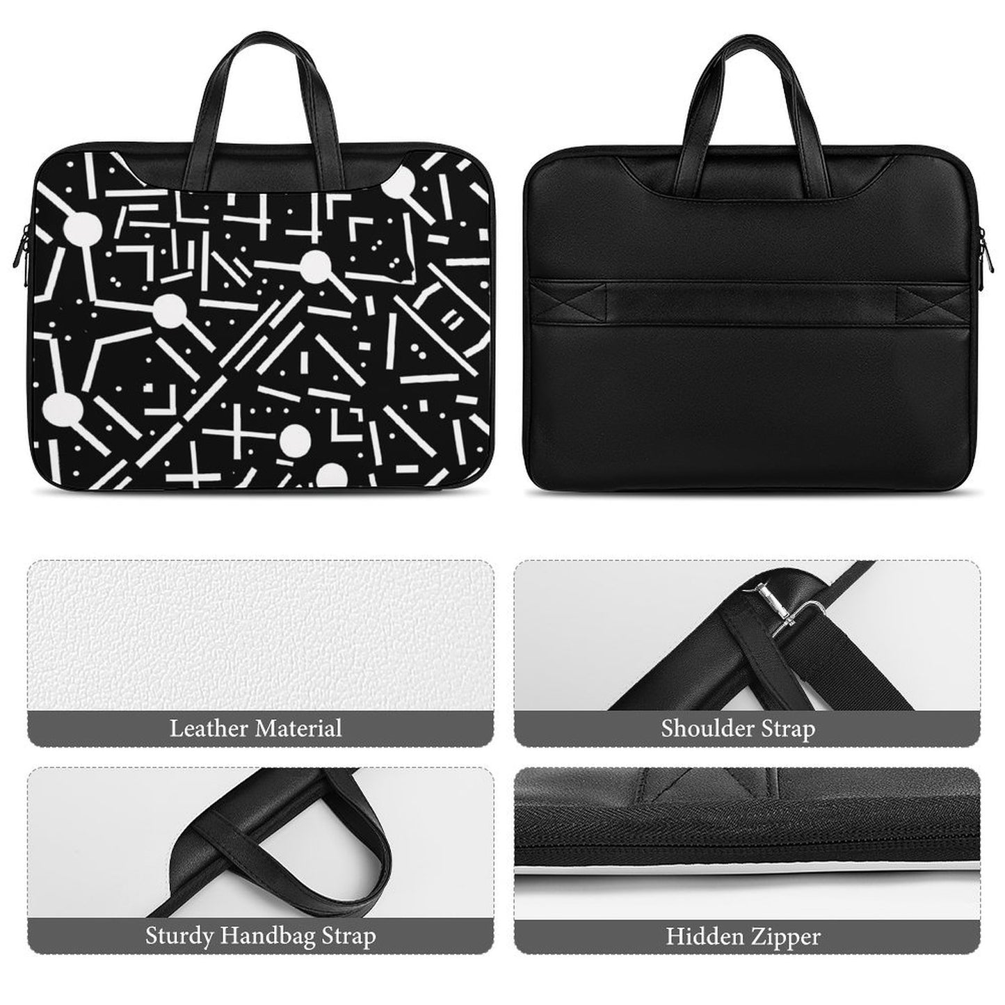 Black & White Geometric Laptop Bag – Stylish Protection for Your Tech Gear - Modle PRINTANK-LaptopBag-X6F2R7