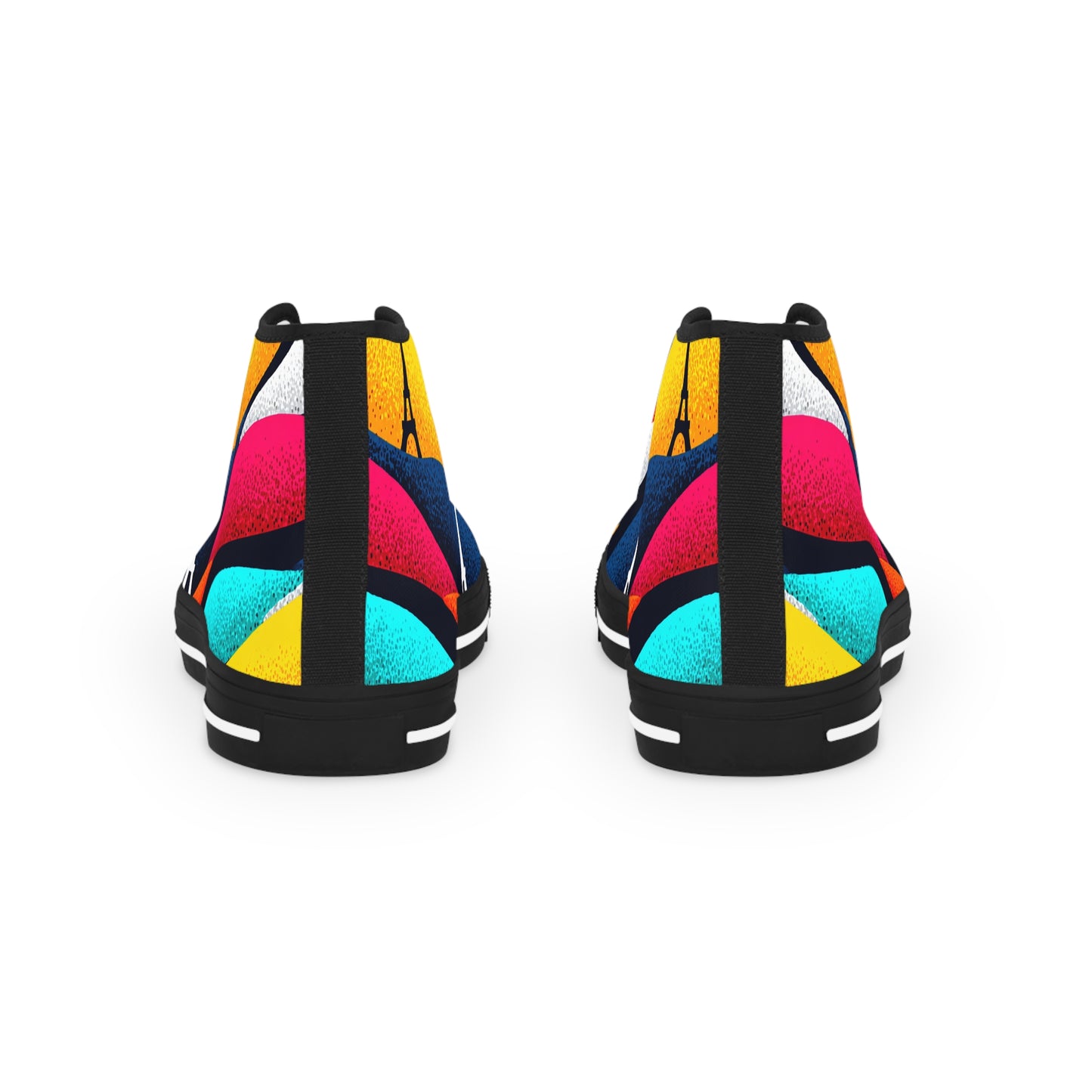 Romantic Eiffel Tower rainbow Sneakers Canvas shoes|Vibrant Men's High Top Sneakers, Colorful Retro Sneakers for Casual Wear, Unique Footwear for Art Lovers, Graphic Sneakers Gift Idea