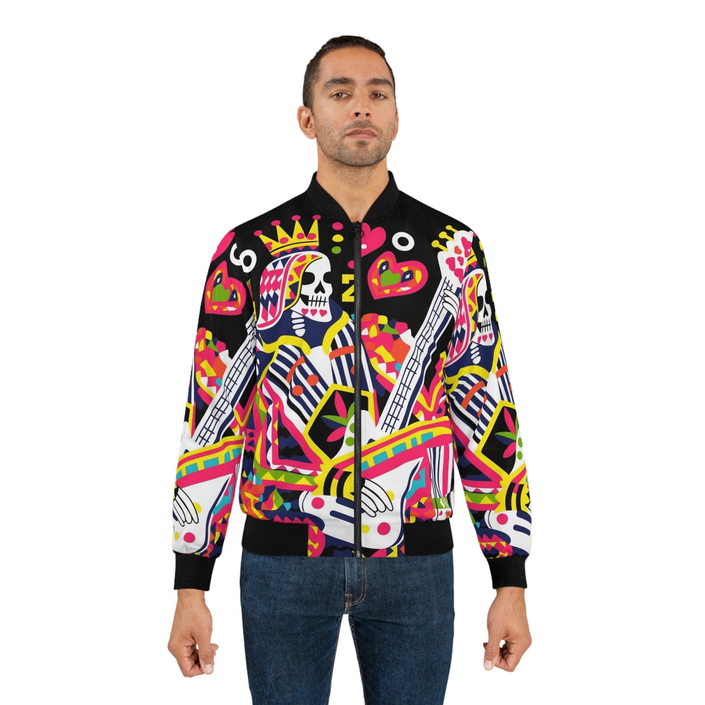 Graffiti Skull Playing Card Bomber Jacket – Streetwear Gift for Leo & Gemini