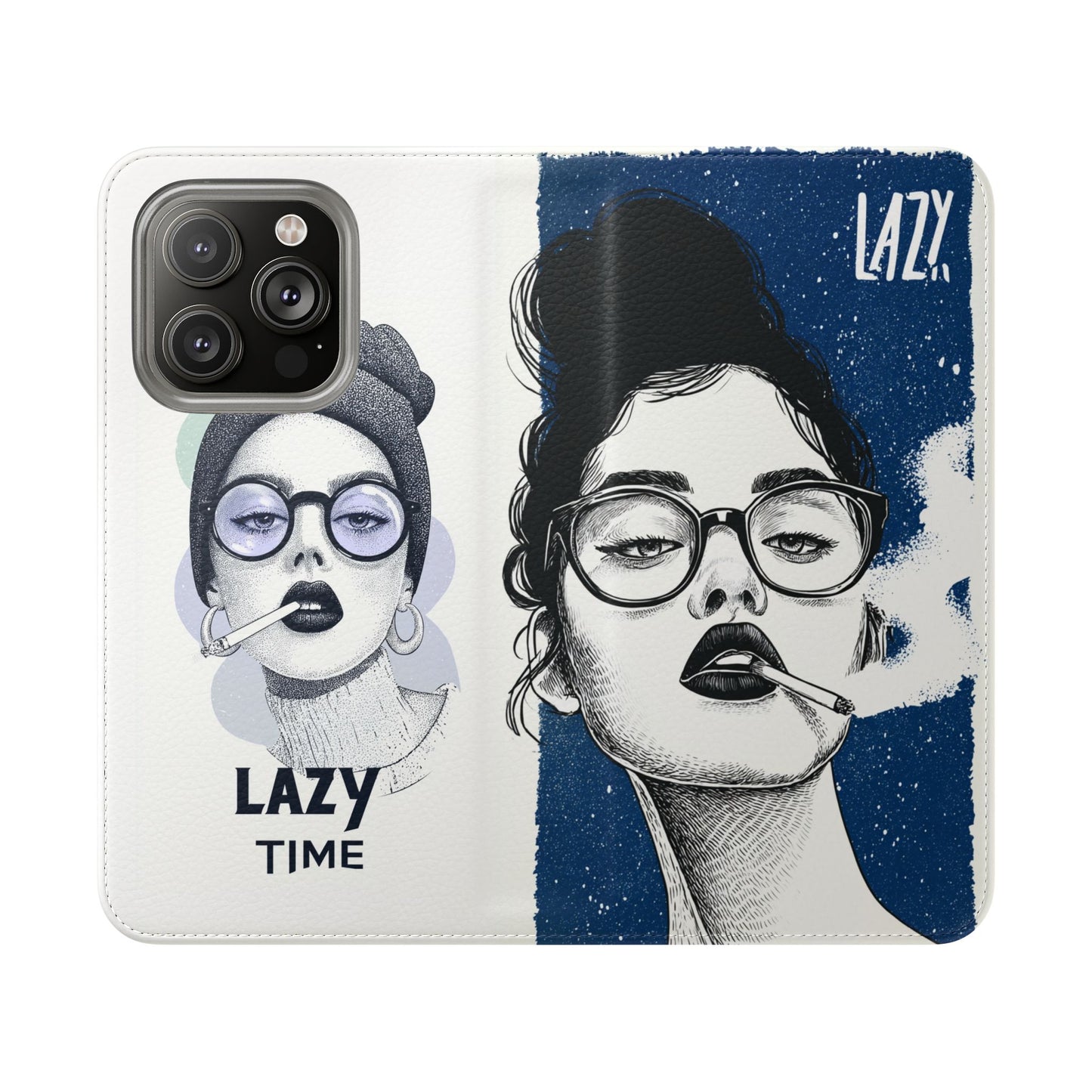 Phone Wallet Flip Case, Lazy Time Girl Design, Stylish Smartphone Case -iPhone case & Samsung Galaxy case, Gift for Her, Phone Accessory
