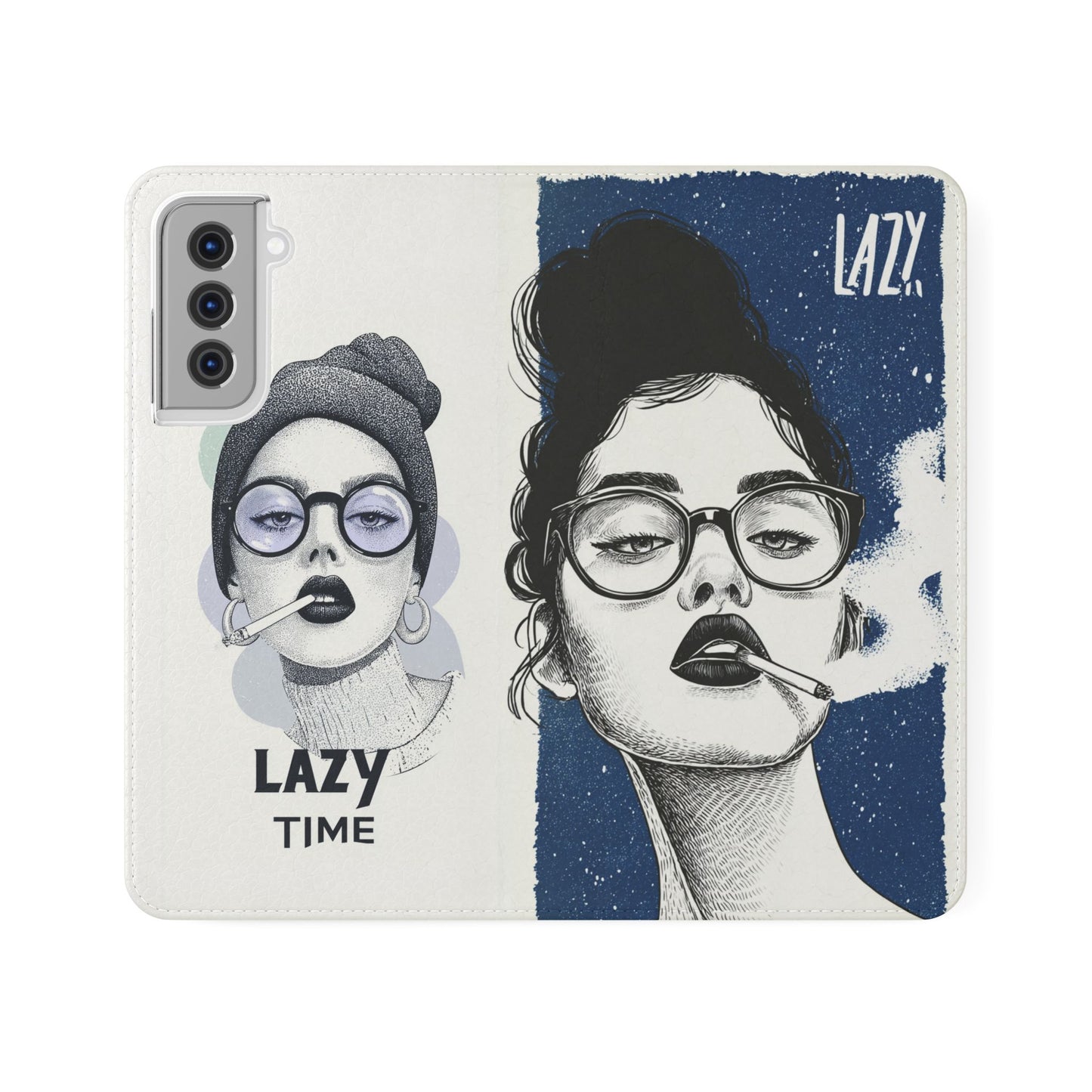 Phone Wallet Flip Case, Lazy Time Girl Design, Stylish Smartphone Case -iPhone case & Samsung Galaxy case, Gift for Her, Phone Accessory