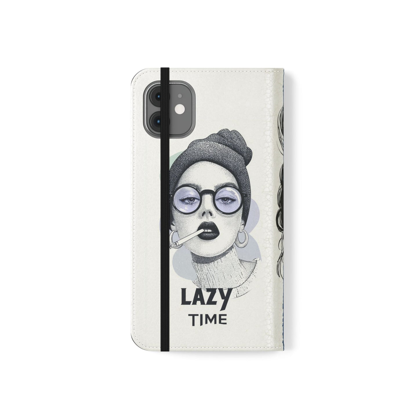 Phone Wallet Flip Case, Lazy Time Girl Design, Stylish Smartphone Case -iPhone case & Samsung Galaxy case, Gift for Her, Phone Accessory