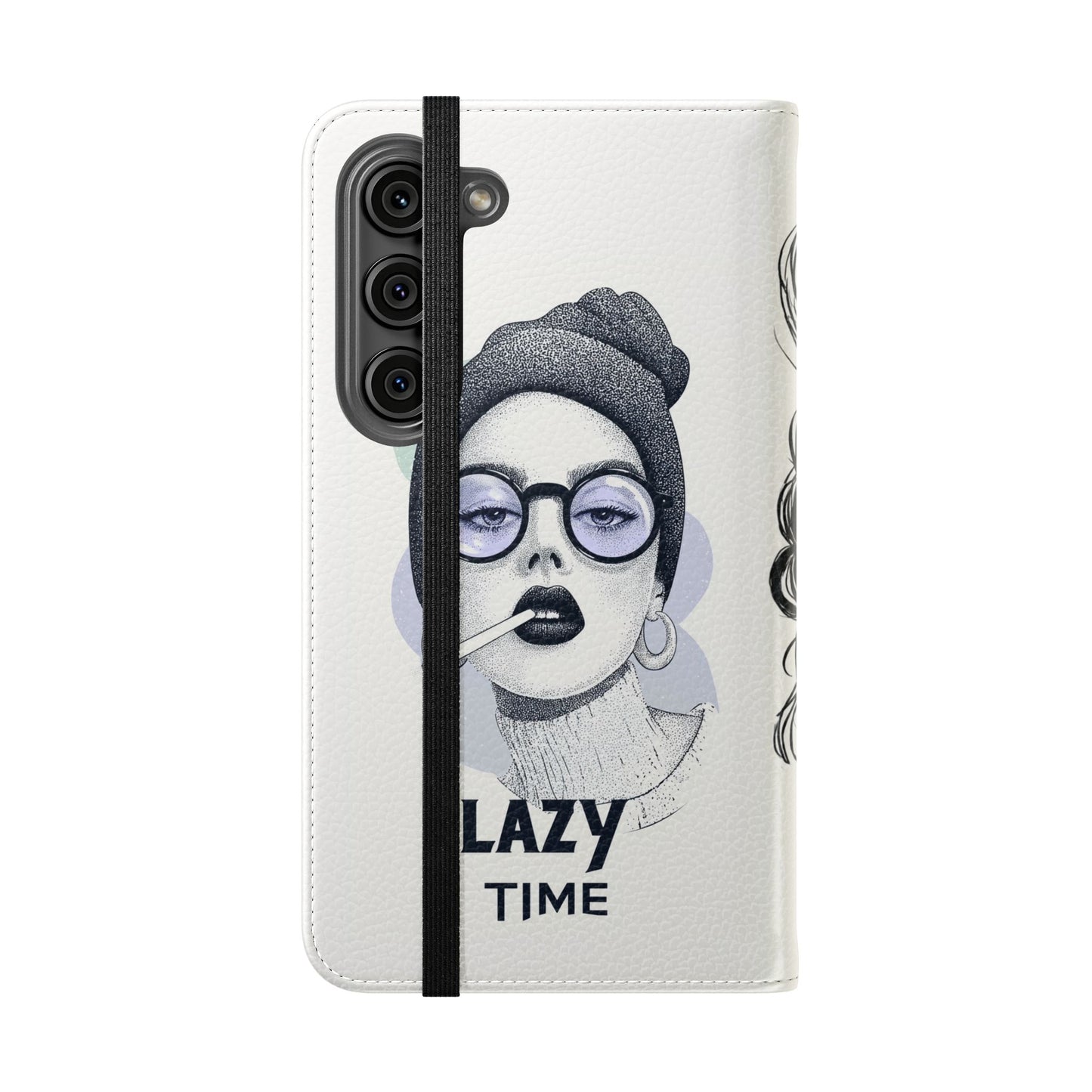Phone Wallet Flip Case, Lazy Time Girl Design, Stylish Smartphone Case -iPhone case & Samsung Galaxy case, Gift for Her, Phone Accessory