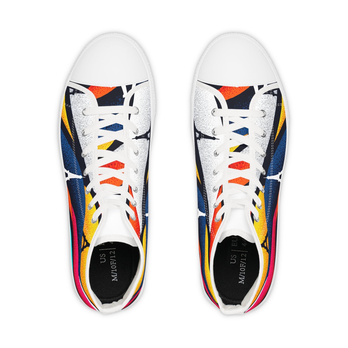 Romantic Eiffel Tower rainbow Sneakers Canvas shoes|Vibrant Men's High Top Sneakers, Colorful Retro Sneakers for Casual Wear, Unique Footwear for Art Lovers, Graphic Sneakers Gift Idea
