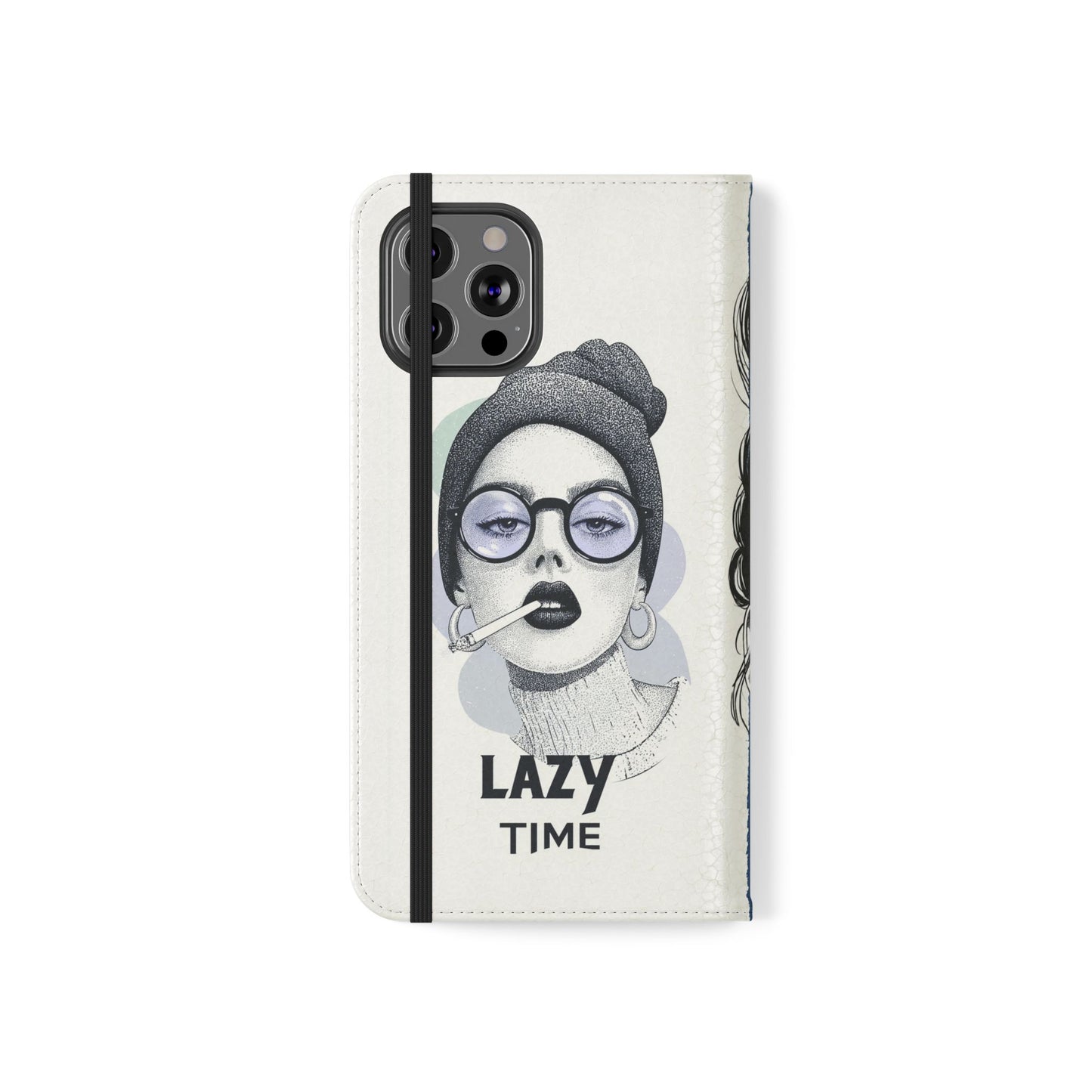 Phone Wallet Flip Case, Lazy Time Girl Design, Stylish Smartphone Case -iPhone case & Samsung Galaxy case, Gift for Her, Phone Accessory