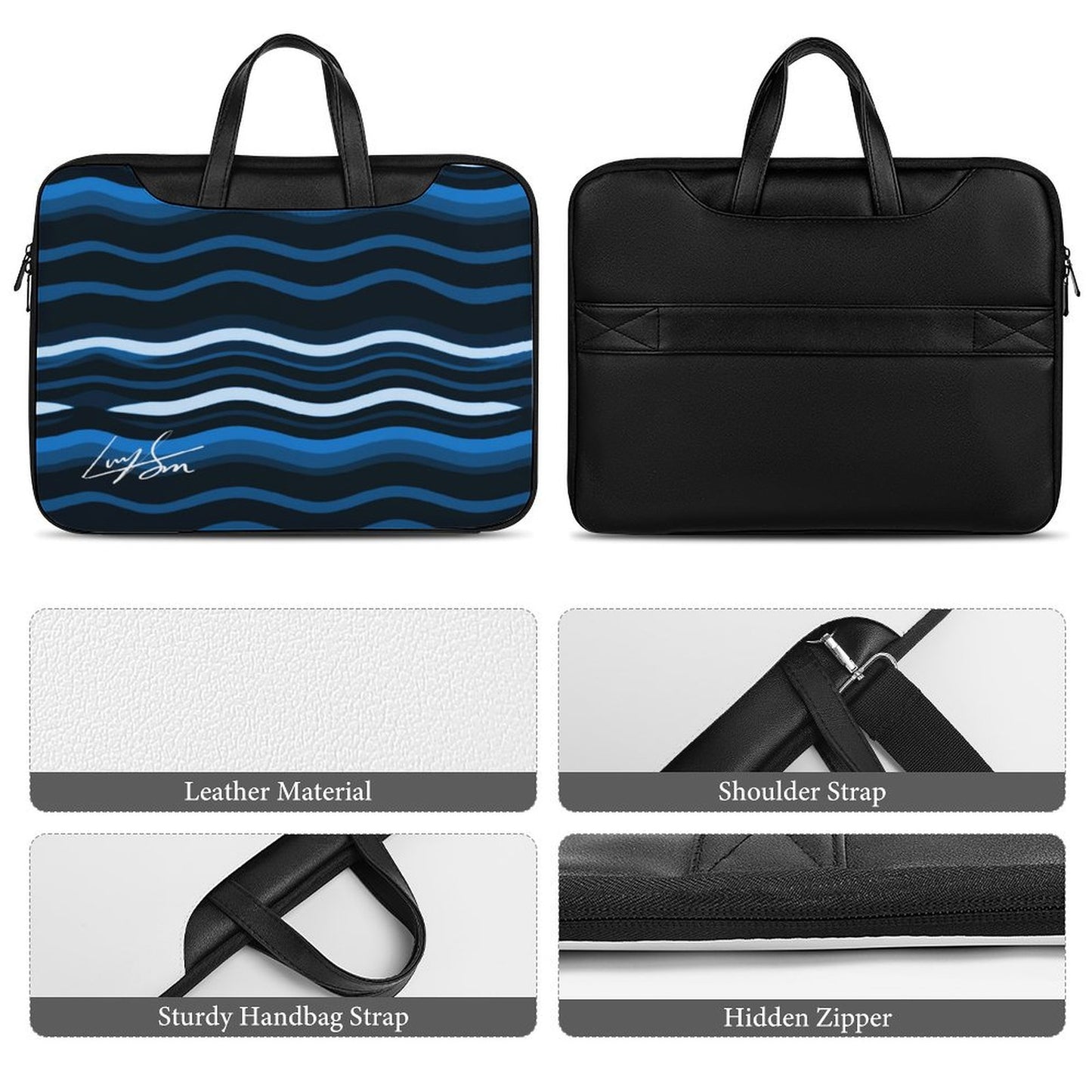 Blue Wave Laptop Bag with Back Luggage Strap - Model: Laptop Sleeve-3f9g0d