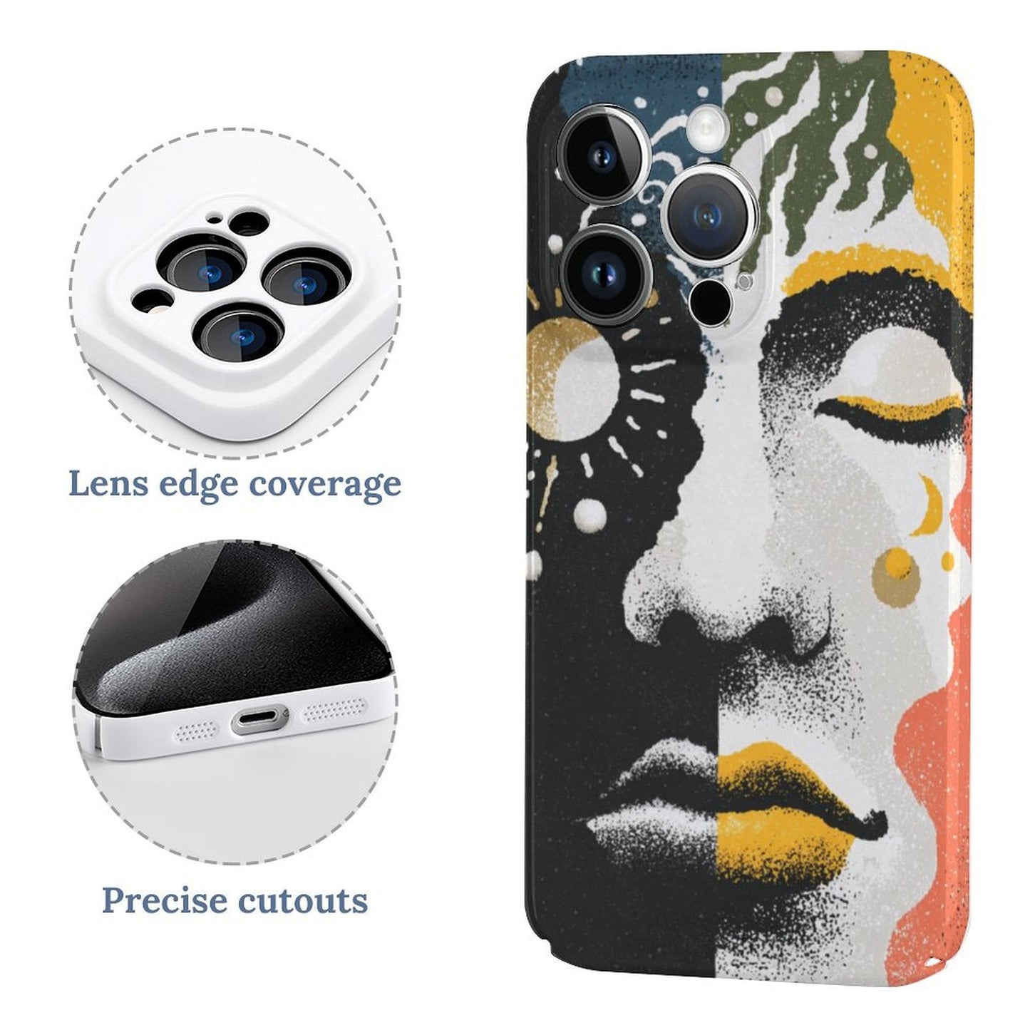 Moon & Face Artistic iPhone 15 Case – Gift for Libra & Pisces