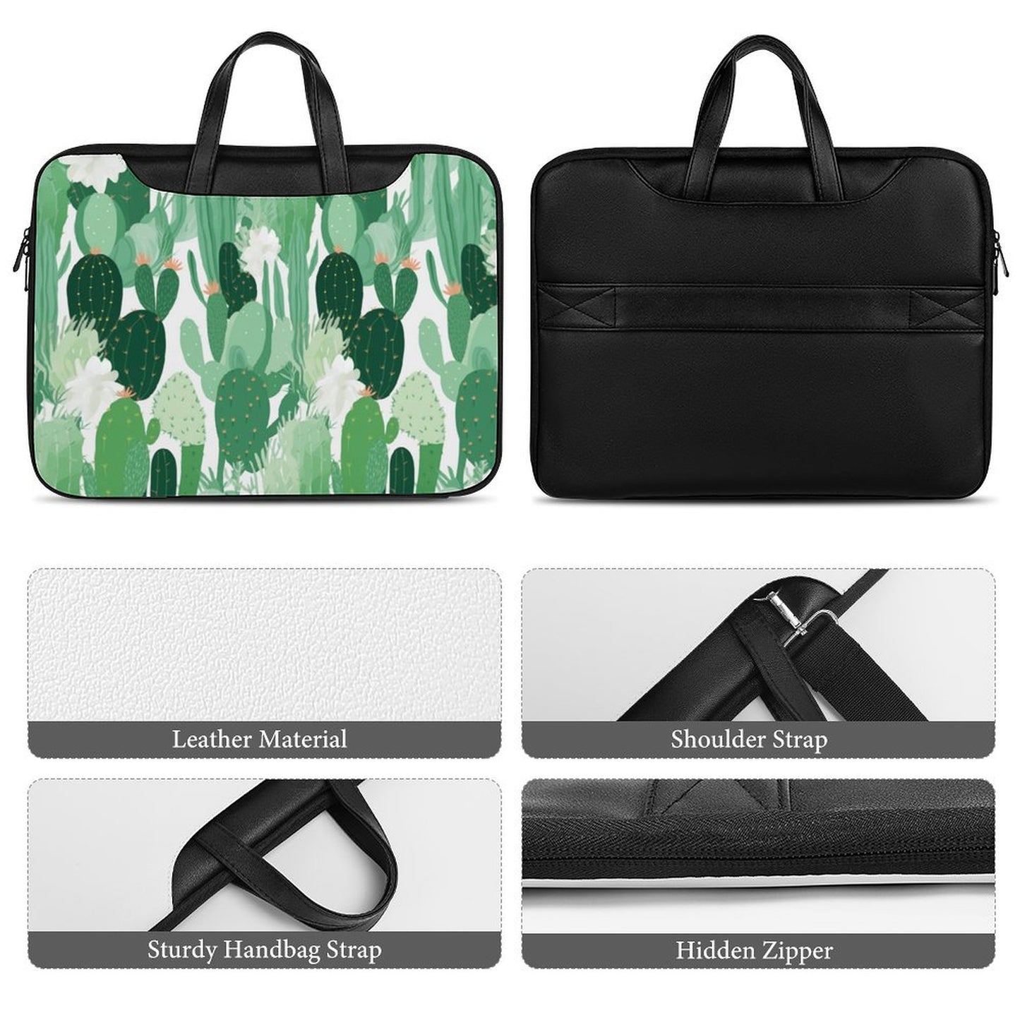 Premium Green Cactus Pattern Laptop Bag - Cactus Laptop Sleeve - Stylish and Durable 15.6-inch Computer Case with Back Luggage Strap - AB5J6X