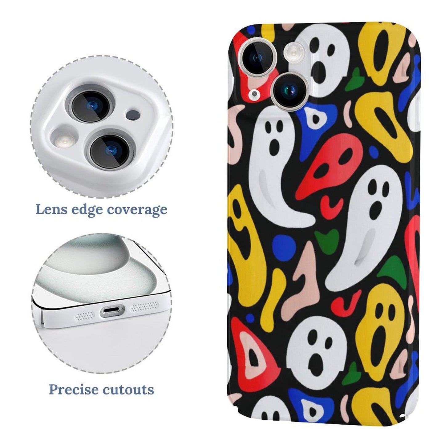 Colorful Ghost Pattern iPhone 15 Case - Gift for Aquarius | Halloween Gift Idea | Cute Halloween Aesthetic Phone Cover - Bday Surprise Ideas |PRINTANK-ghTP39