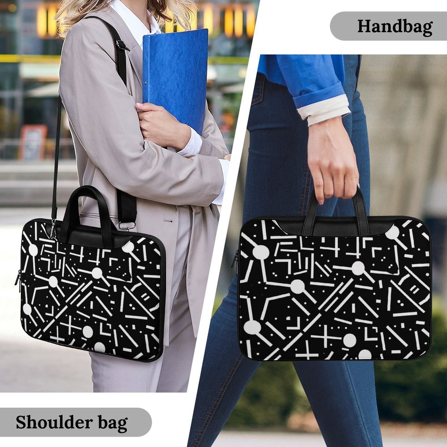 Black & White Geometric Laptop Bag – Stylish Protection for Your Tech Gear - Modle PRINTANK-LaptopBag-X6F2R7