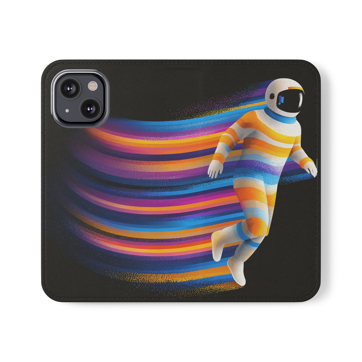 Rainbow Astronaut Flip Wallet Phone Case - Colorful Space Art Cover for iPhone 16 15 14 13 12 11 Pro Max & Samsung Galaxy S series