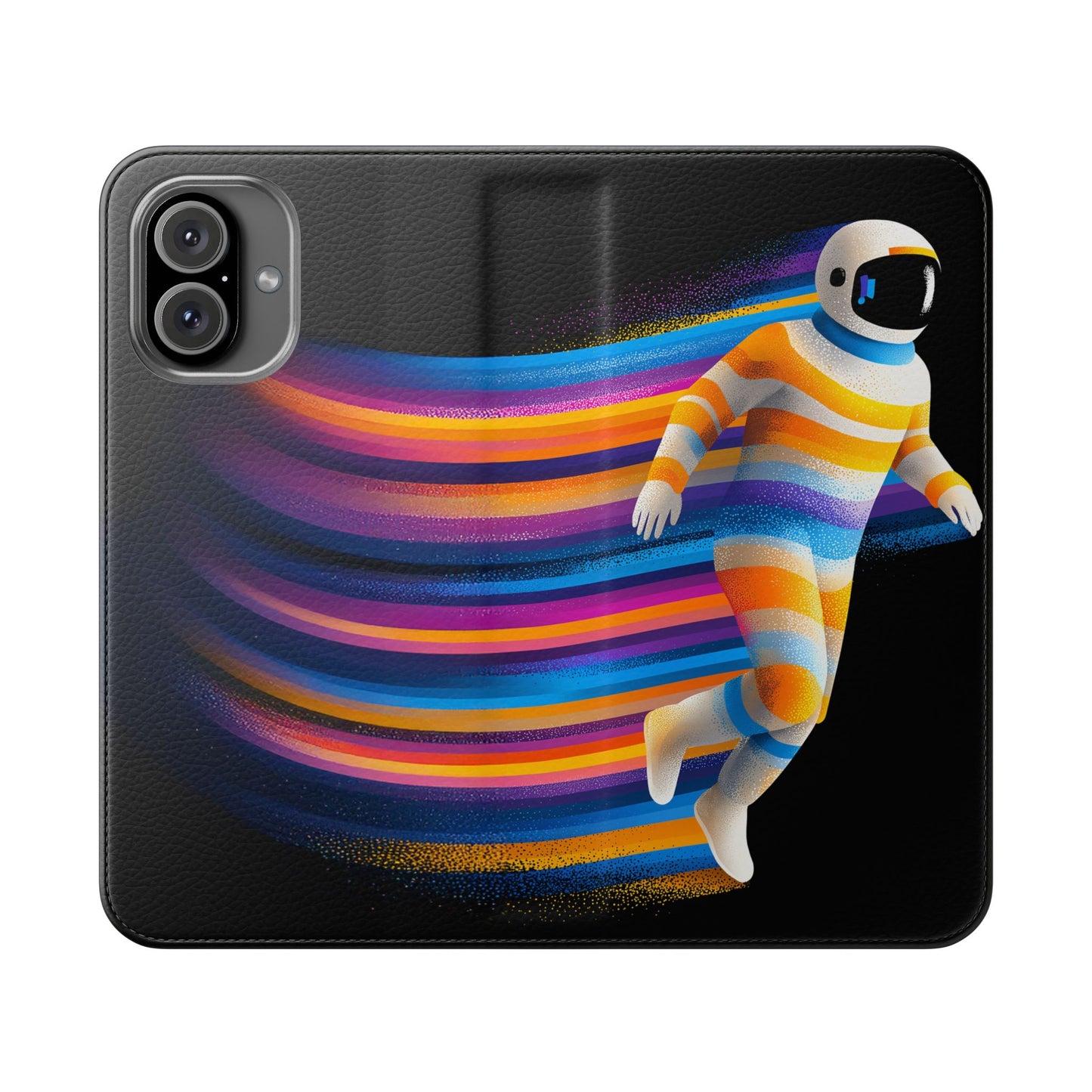 Rainbow Astronaut Flip Wallet Phone Case - Colorful Space Art Cover for iPhone 16 15 14 13 12 11 Pro Max & Samsung Galaxy S series