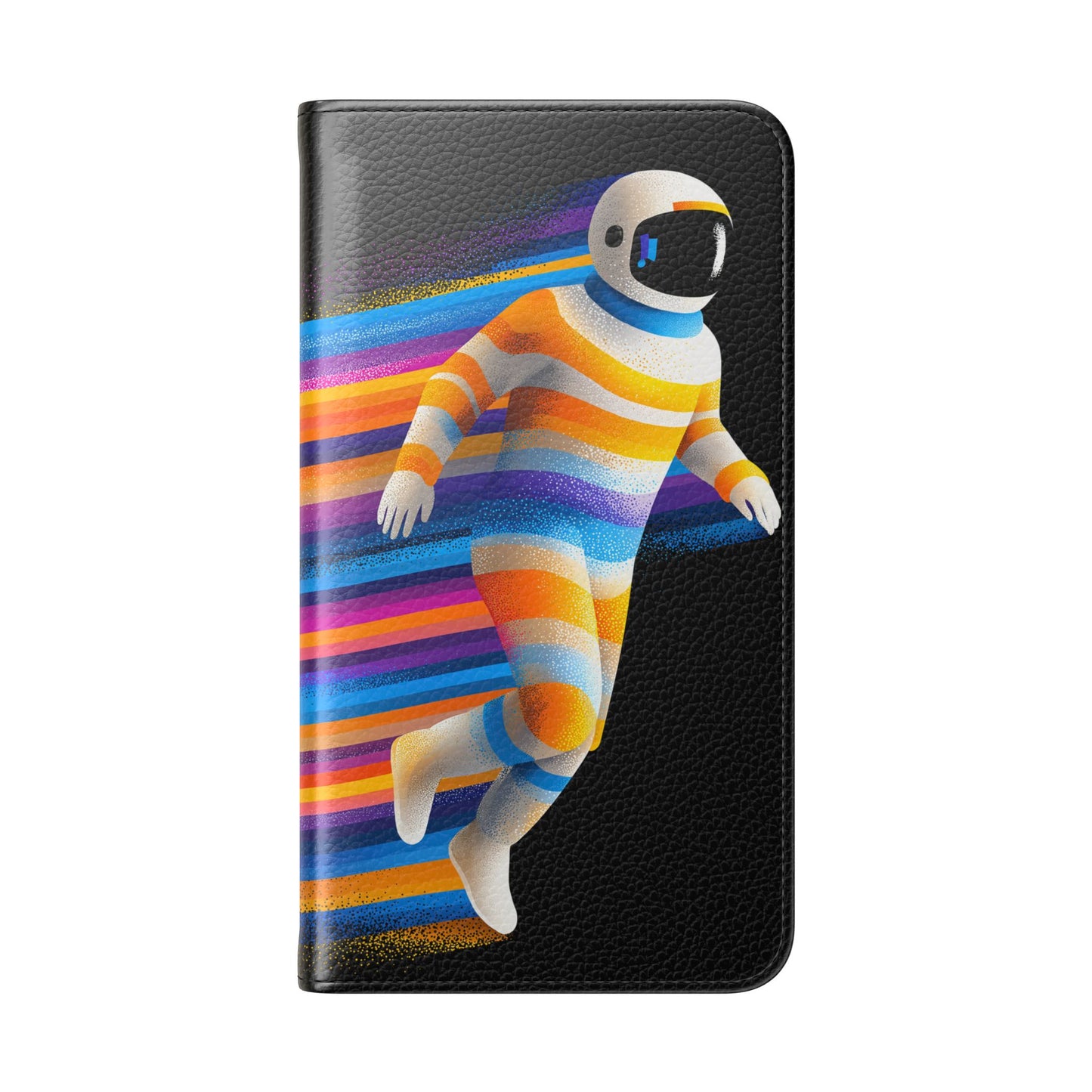 Rainbow Astronaut Flip Wallet Phone Case - Colorful Space Art Cover for iPhone 16 15 14 13 12 11 Pro Max & Samsung Galaxy S series