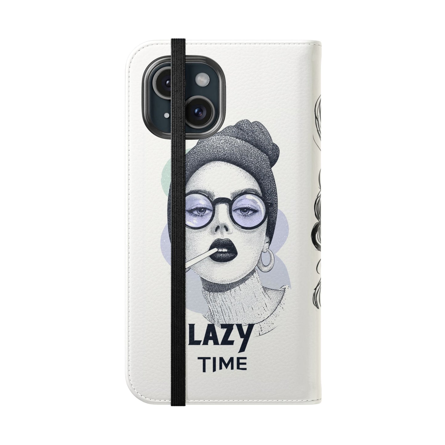 Phone Wallet Flip Case, Lazy Time Girl Design, Stylish Smartphone Case -iPhone case & Samsung Galaxy case, Gift for Her, Phone Accessory