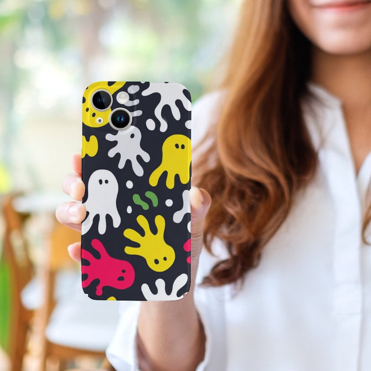 Colorful Ghost Pattern iPhone 15 Case - Gift for Aquarius | Halloween Gift Idea | Cute Halloween Aesthetic Phone Cover - Bday Surprise Ideas |PRINTANK-ghTP39