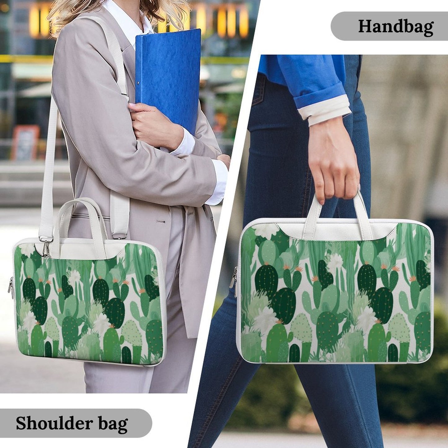 Premium Green Cactus Pattern Laptop Bag - Cactus Laptop Sleeve - Stylish and Durable 15.6-inch Computer Case with Back Luggage Strap - AB5J6X