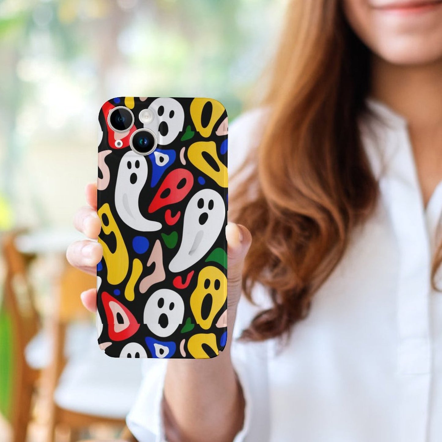 Colorful Ghost Pattern iPhone 15 Case - Gift for Aquarius | Halloween Gift Idea | Cute Halloween Aesthetic Phone Cover - Bday Surprise Ideas |PRINTANK-ghTP39