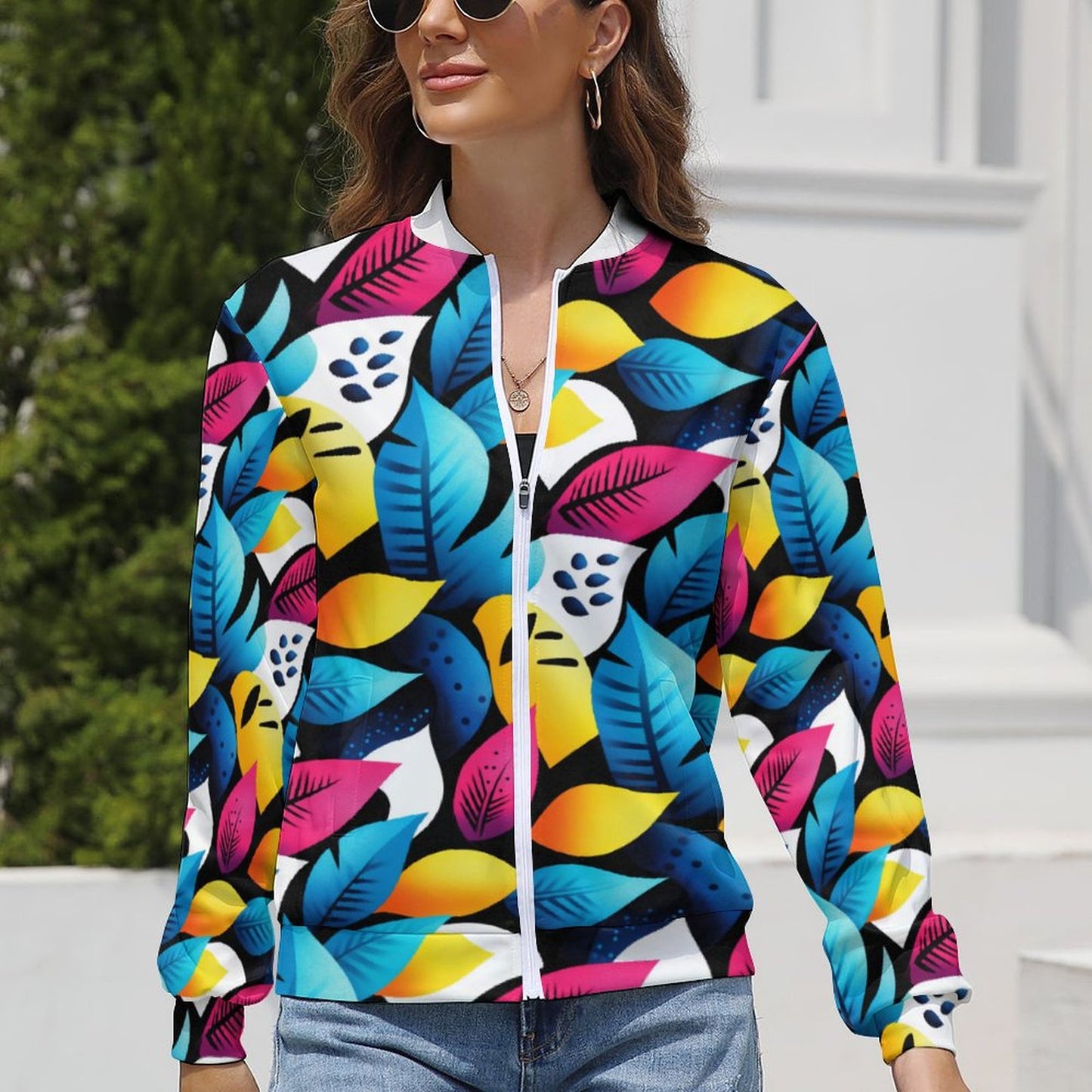 Colorful Tropical Leaf Print Jacket – Gift for Leo | Summer Birthday Gift | Trendy Outdoor Jacket - PRINTANK-LDFG7P
