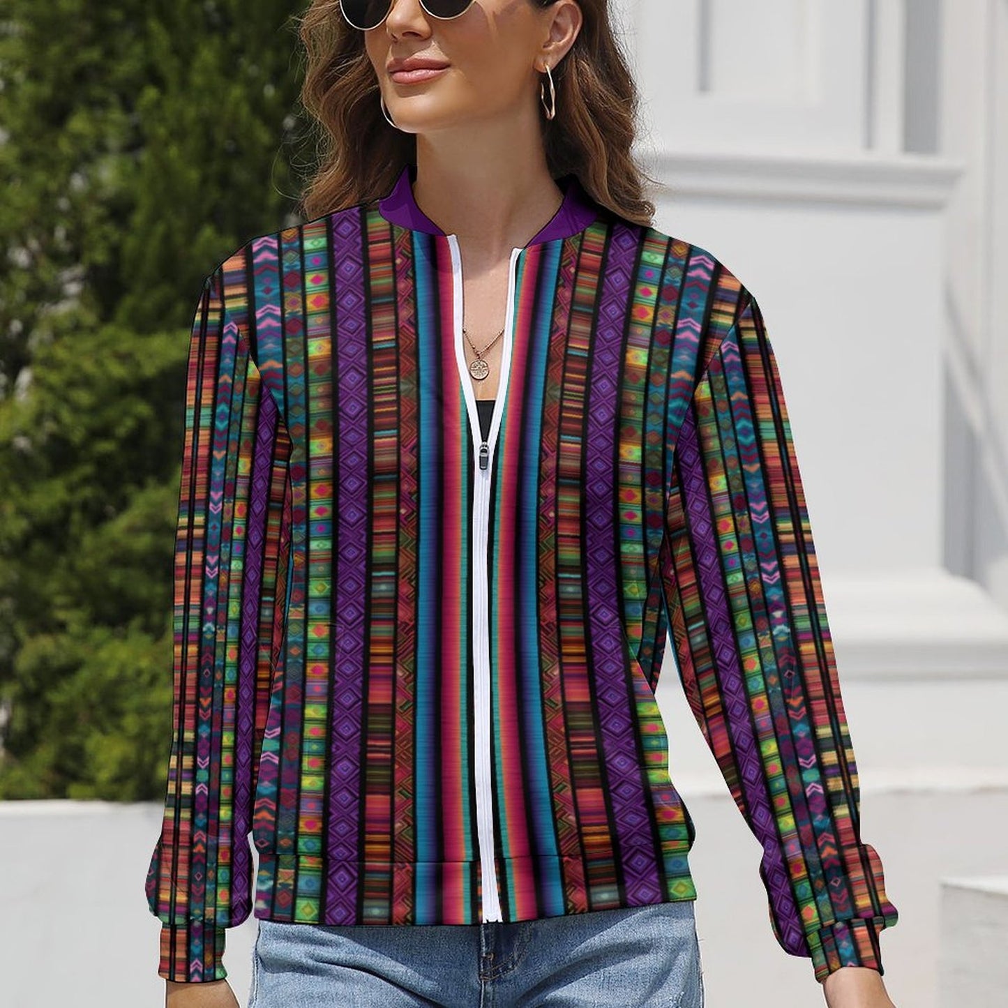 Colorful Boho Geometric Print Lightweight Jacket for Women – Modle: women-Jacket-Y8K9WZ