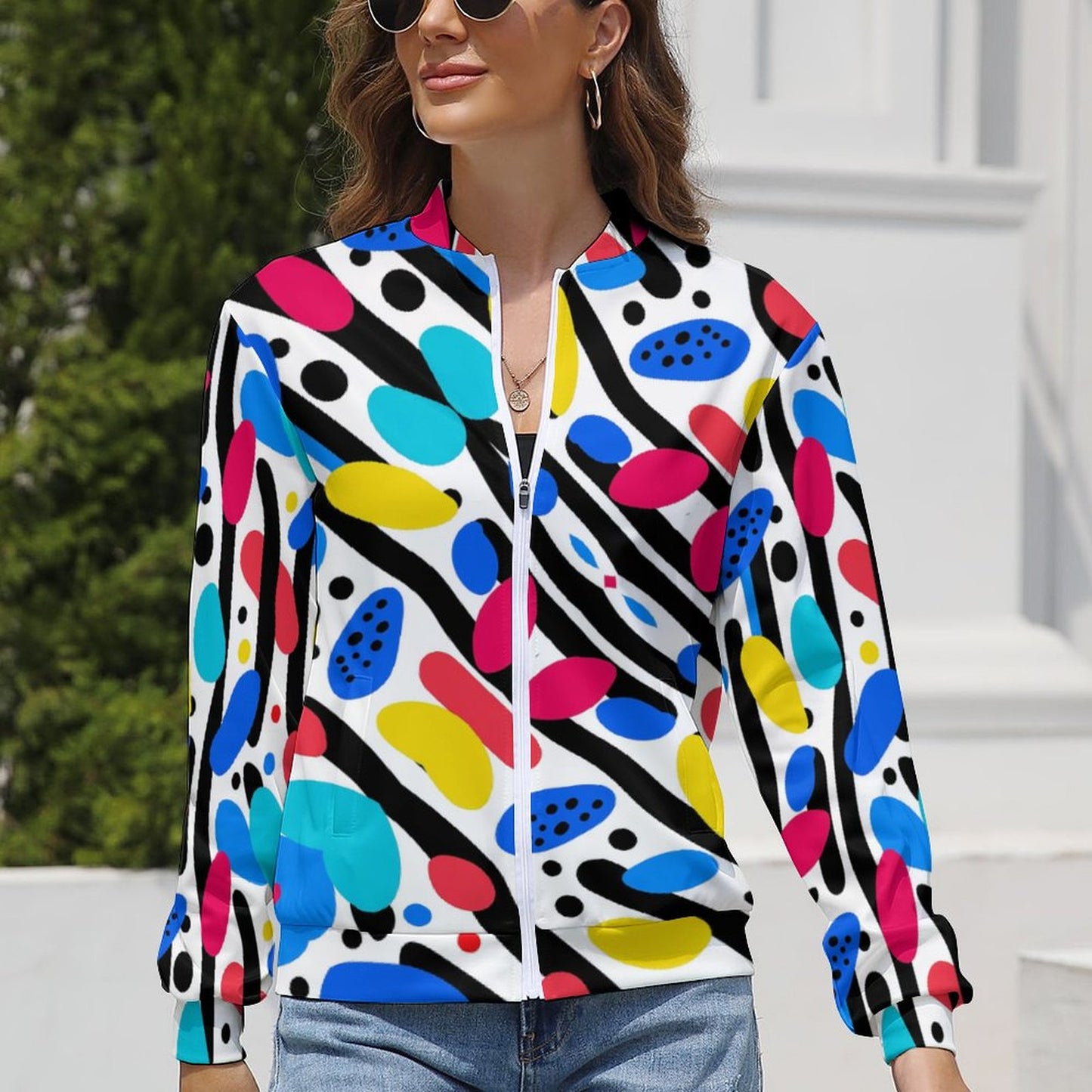 Colorful Abstract Dot Print Lightweight Jacket for Women - Gift for Gemini | Mother's Day Gift | Birthday gift for artistic women - PRINTANK-JK8R7F