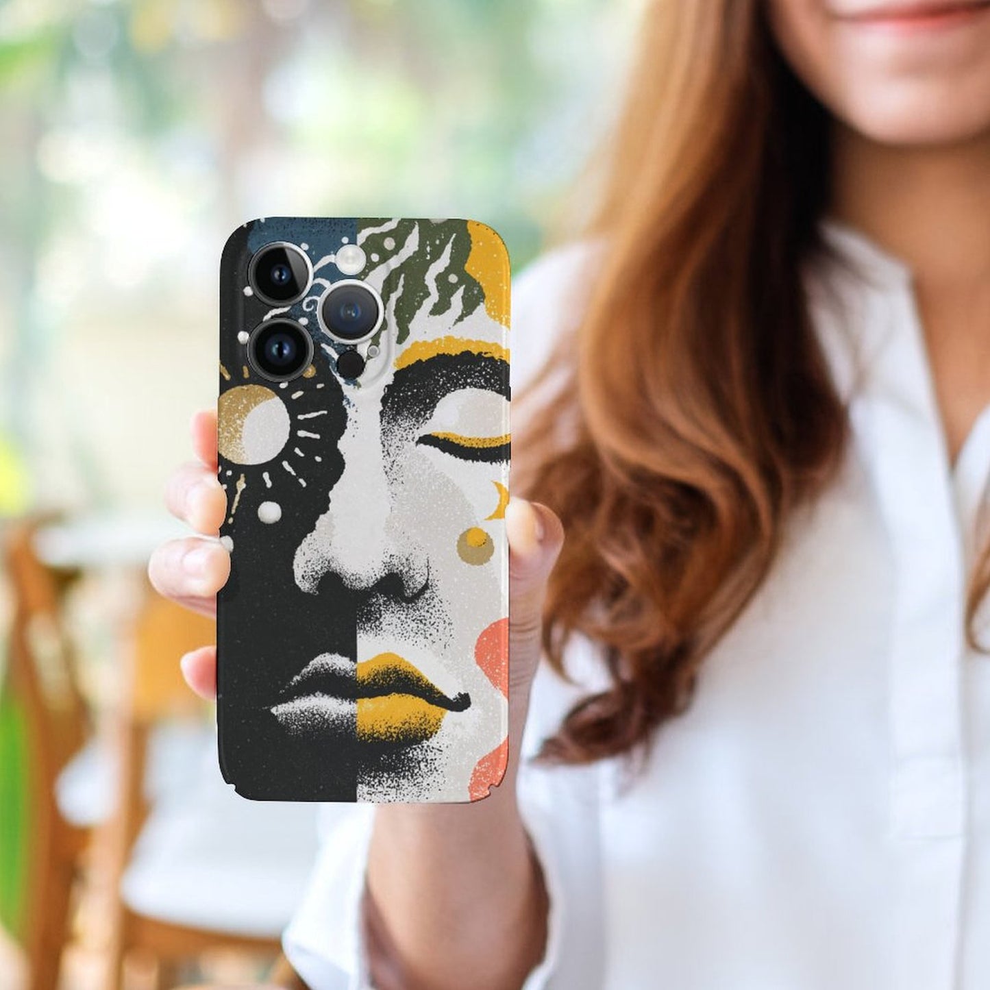Moon & Face Artistic iPhone 15 Case – Gift for Libra & Pisces