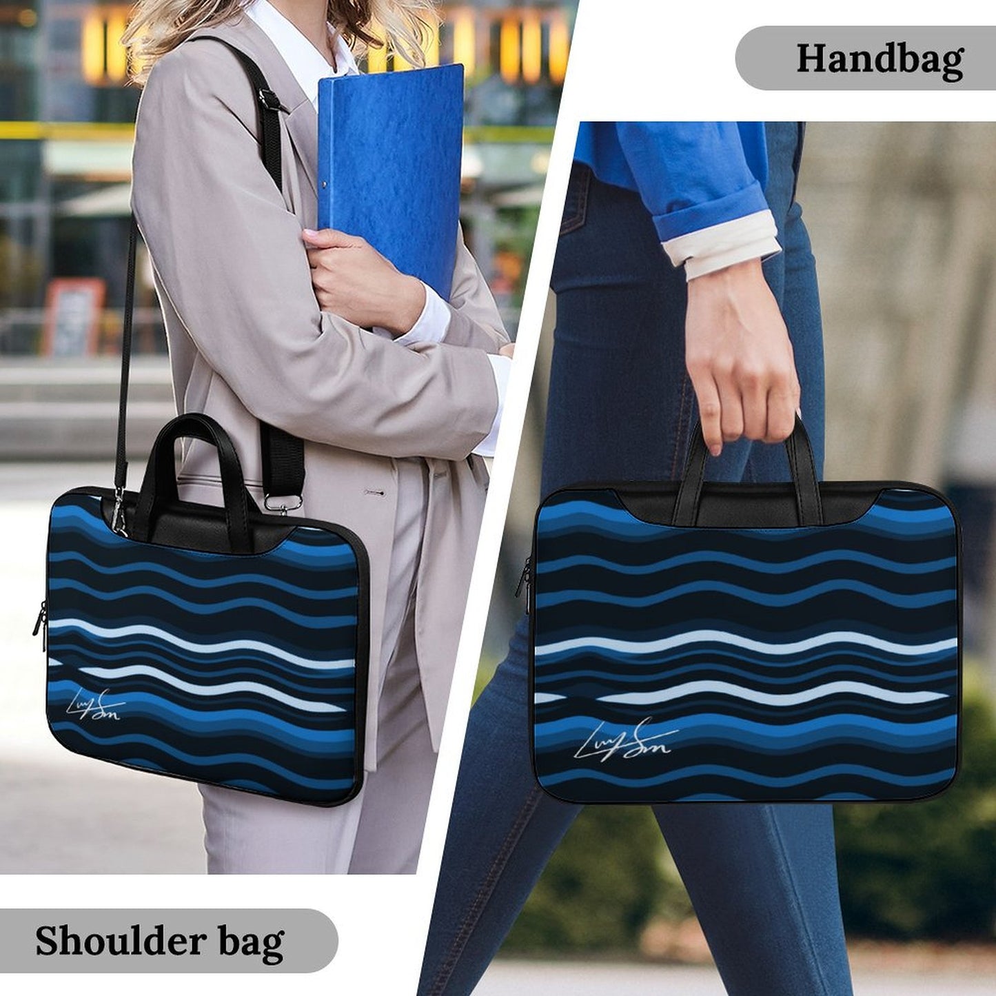 Blue Wave Laptop Bag with Back Luggage Strap - Model: Laptop Sleeve-3f9g0d