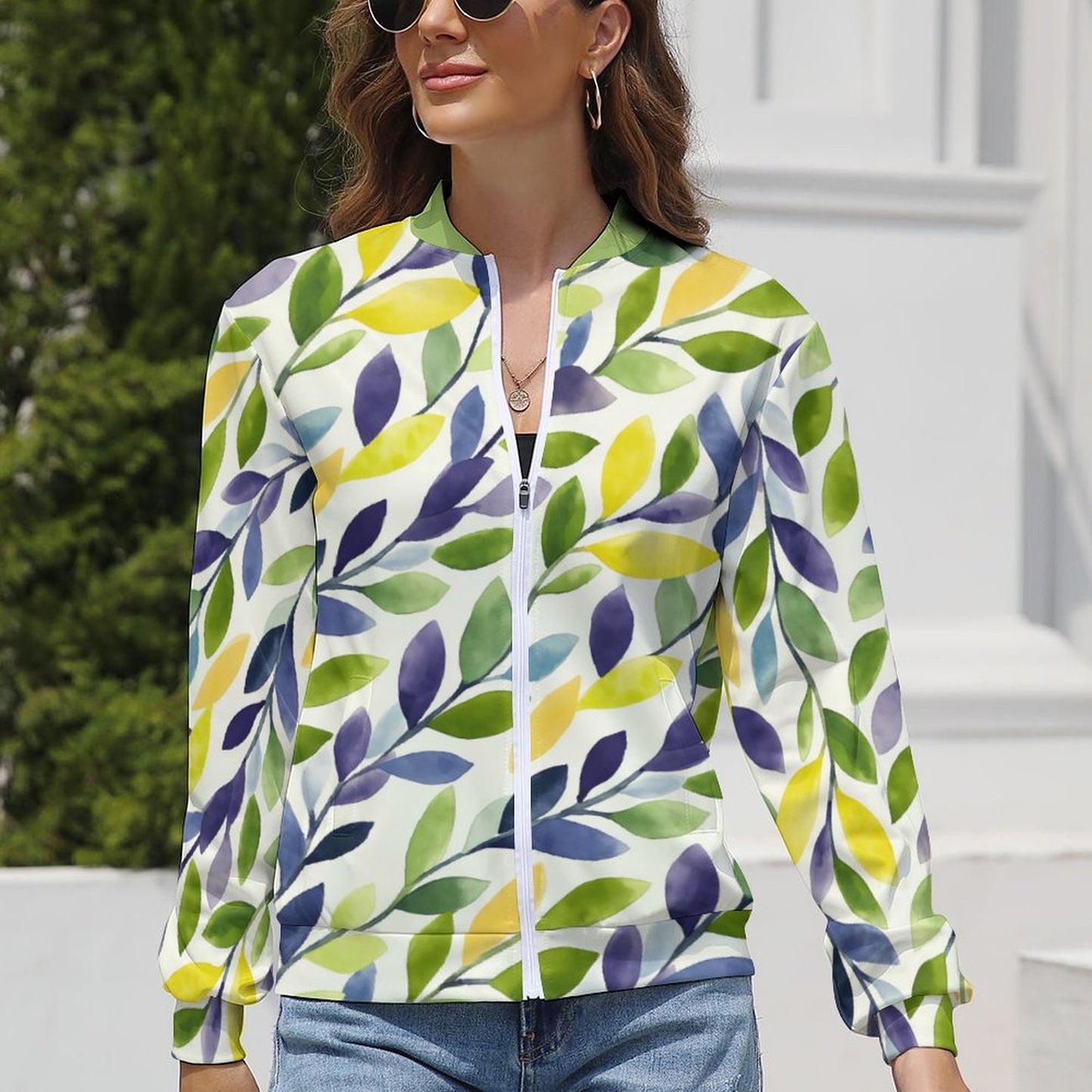 Colorful Leaf Print Lightweight Windbreaker for Women - Gift for Gemini | Mother’s Day Gift | Spring Windbreaker for Her - PRINTANK-WK7A2V