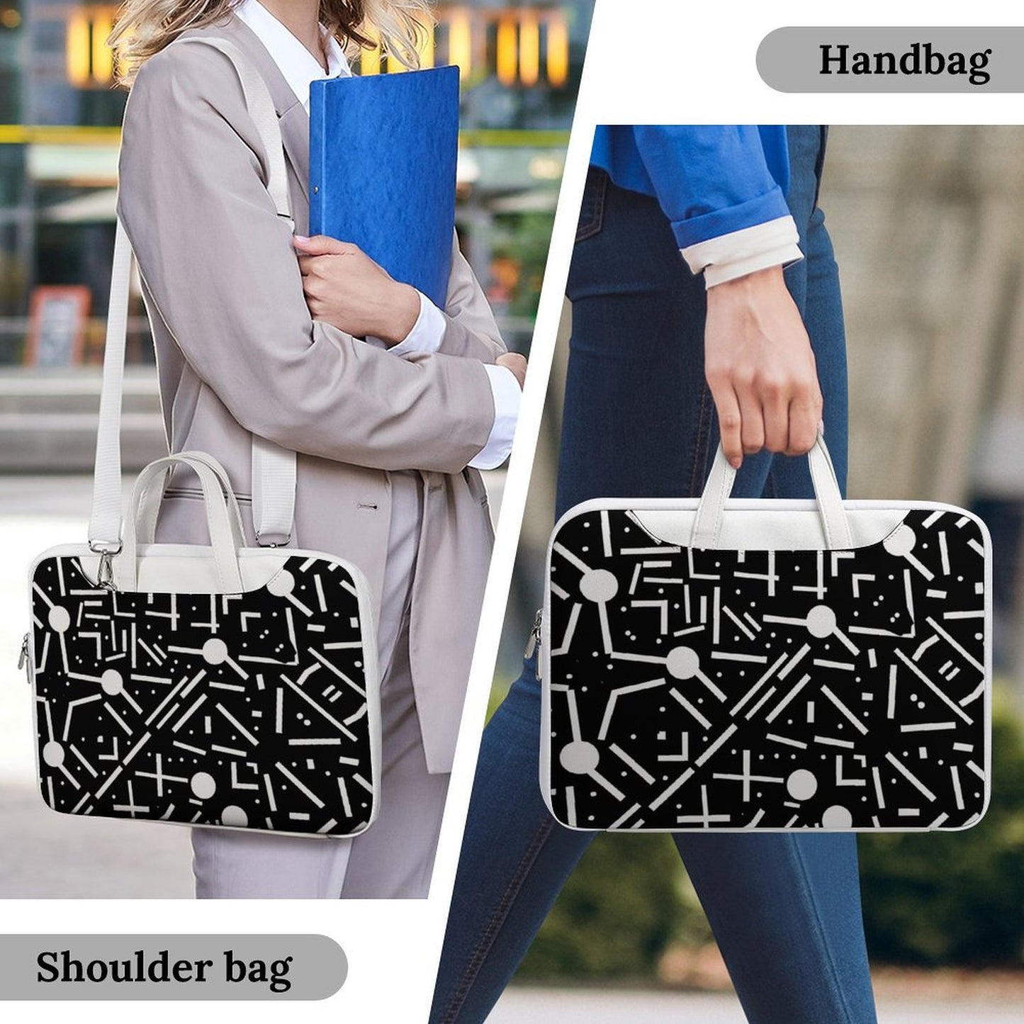Black & White Geometric Laptop Bag – Stylish Protection for Your Tech Gear - Modle PRINTANK-LaptopBag-X6F2R7