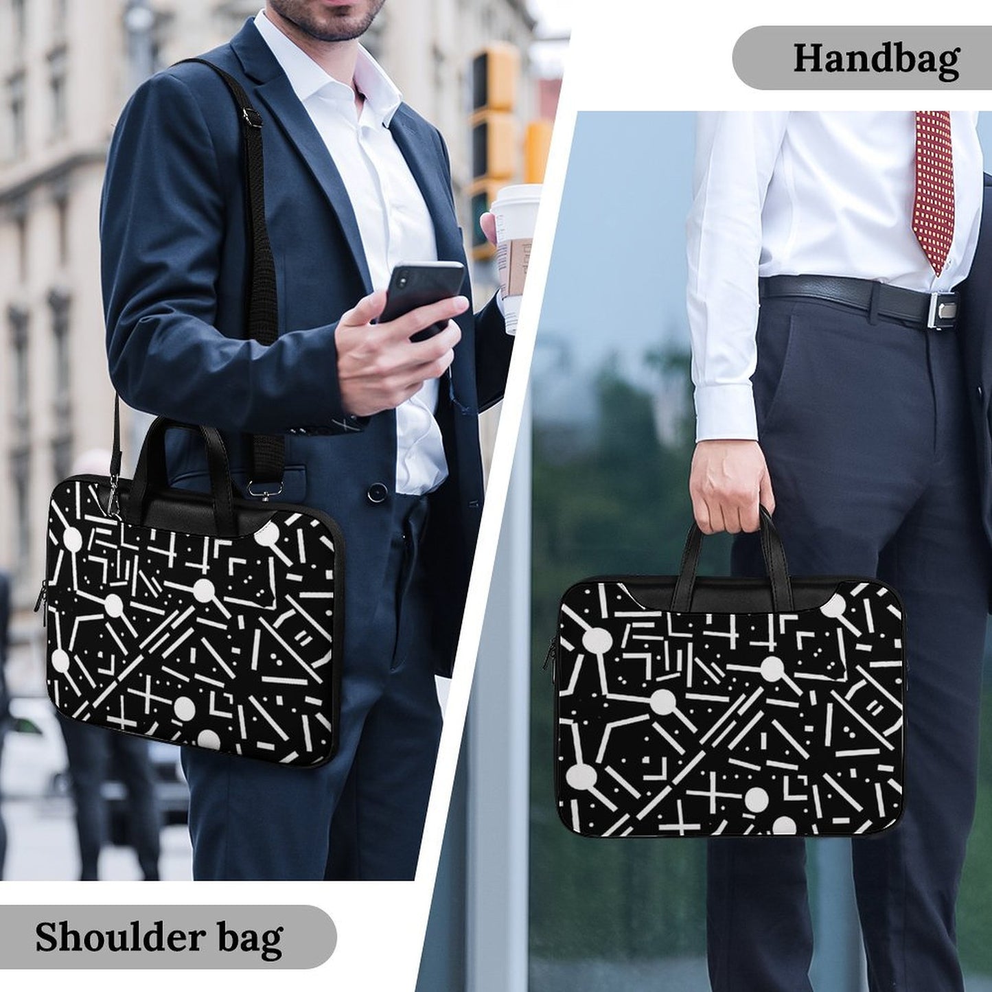 Black & White Geometric Laptop Bag – Stylish Protection for Your Tech Gear - Modle PRINTANK-LaptopBag-X6F2R7