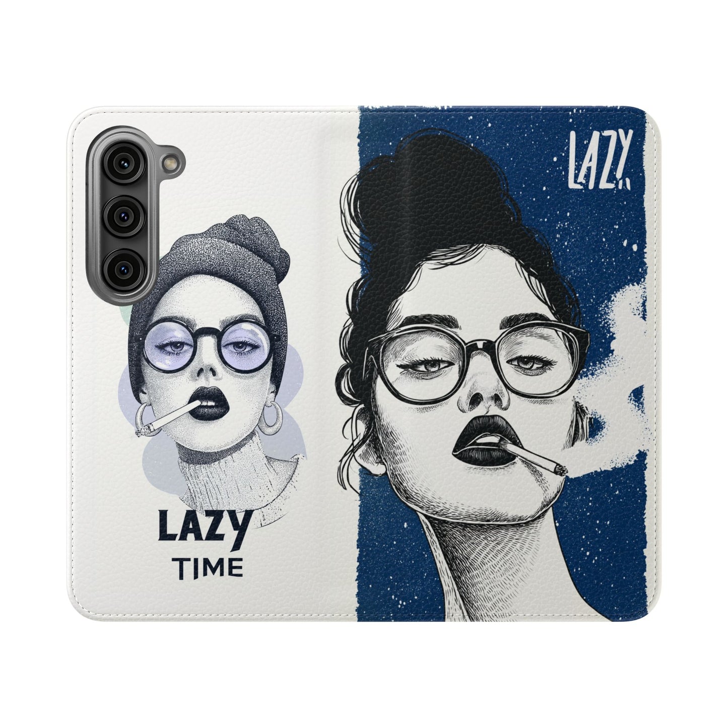 Phone Wallet Flip Case, Lazy Time Girl Design, Stylish Smartphone Case -iPhone case & Samsung Galaxy case, Gift for Her, Phone Accessory