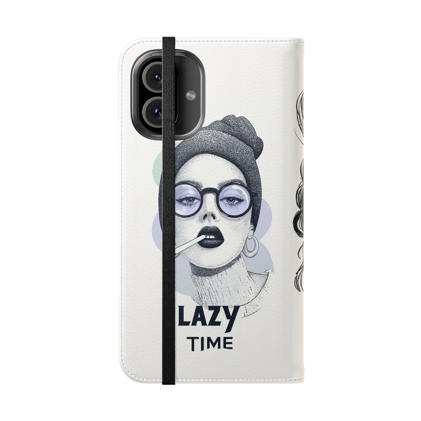 Phone Wallet Flip Case, Lazy Time Girl Design, Stylish Smartphone Case -iPhone case & Samsung Galaxy case, Gift for Her, Phone Accessory