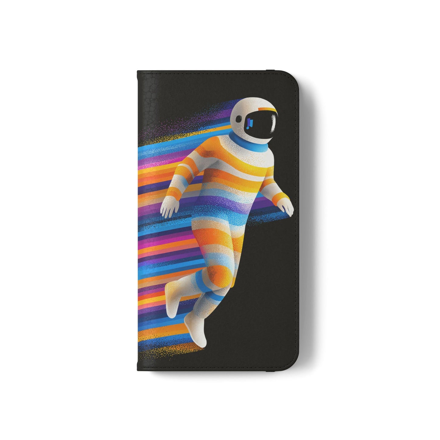 Rainbow Astronaut Flip Wallet Phone Case - Colorful Space Art Cover for iPhone 16 15 14 13 12 11 Pro Max & Samsung Galaxy S series
