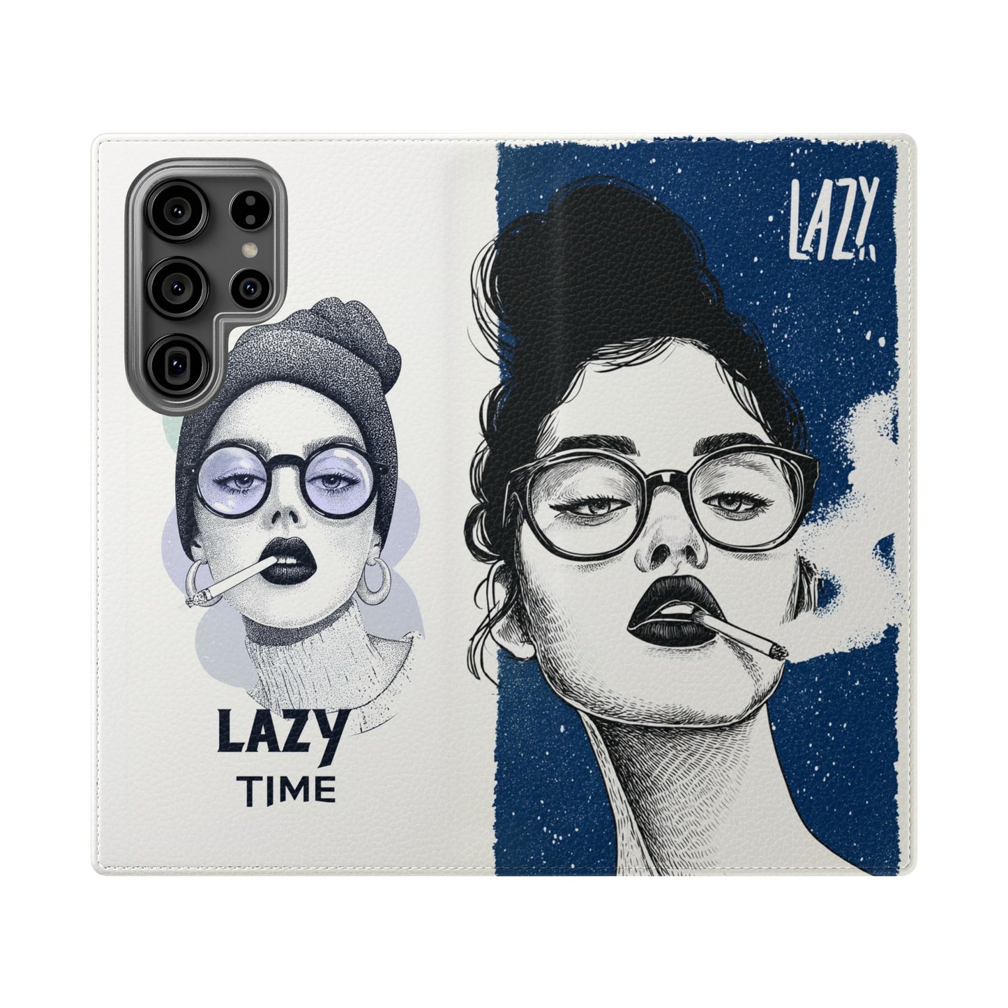 Phone Wallet Flip Case, Lazy Time Girl Design, Stylish Smartphone Case -iPhone case & Samsung Galaxy case, Gift for Her, Phone Accessory