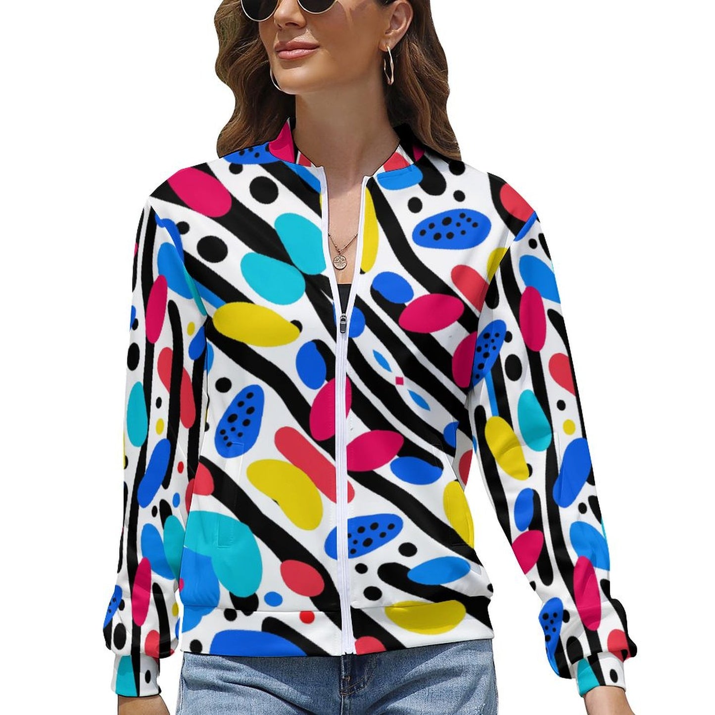 Colorful Abstract Dot Print Lightweight Jacket for Women - Gift for Gemini | Mother's Day Gift | Birthday gift for artistic women - PRINTANK-JK8R7F