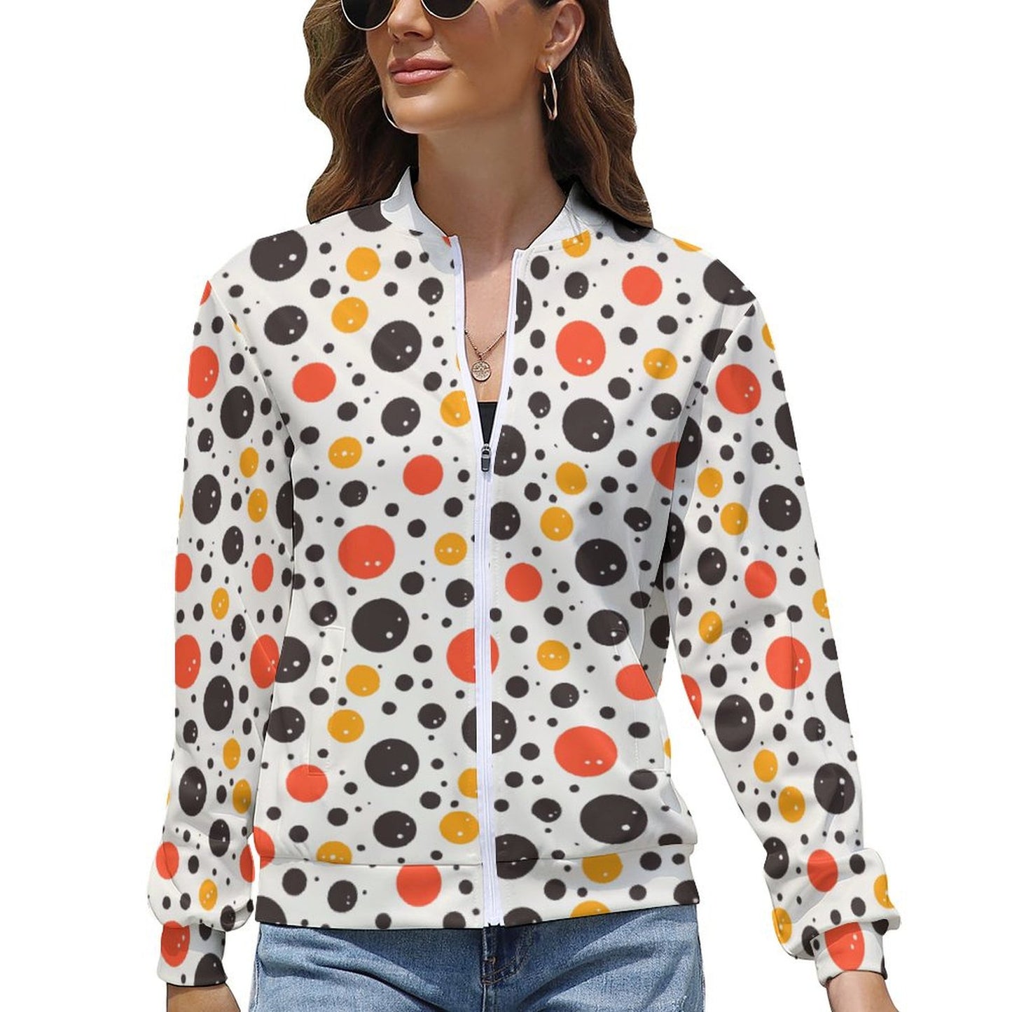Retro Polka Dot Print Lightweight Jacket - Gift for Gemini | Mother's Day Gift | Summer Birthday Gift for Her - PRINTANK Jacket-W9B7X2