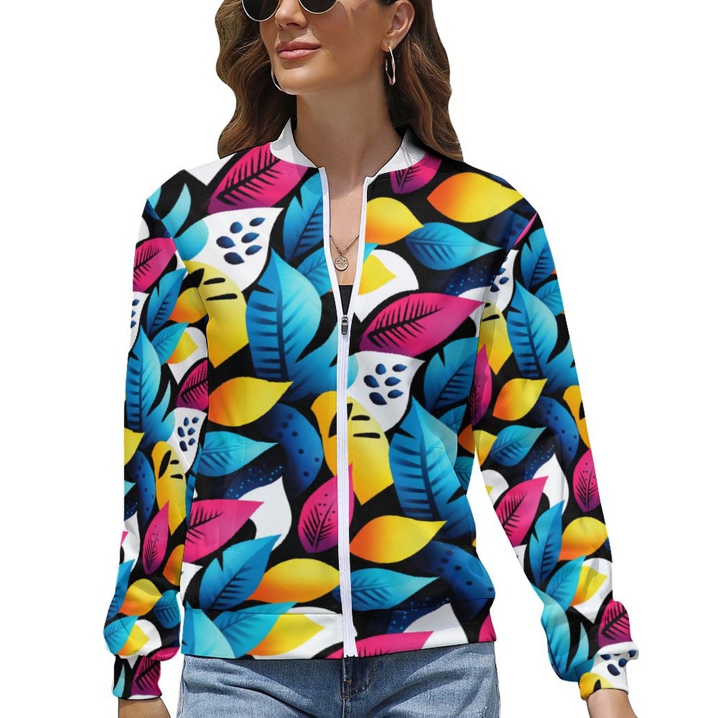Colorful Tropical Leaf Print Jacket – Gift for Leo | Summer Birthday Gift | Trendy Outdoor Jacket - PRINTANK-LDFG7P