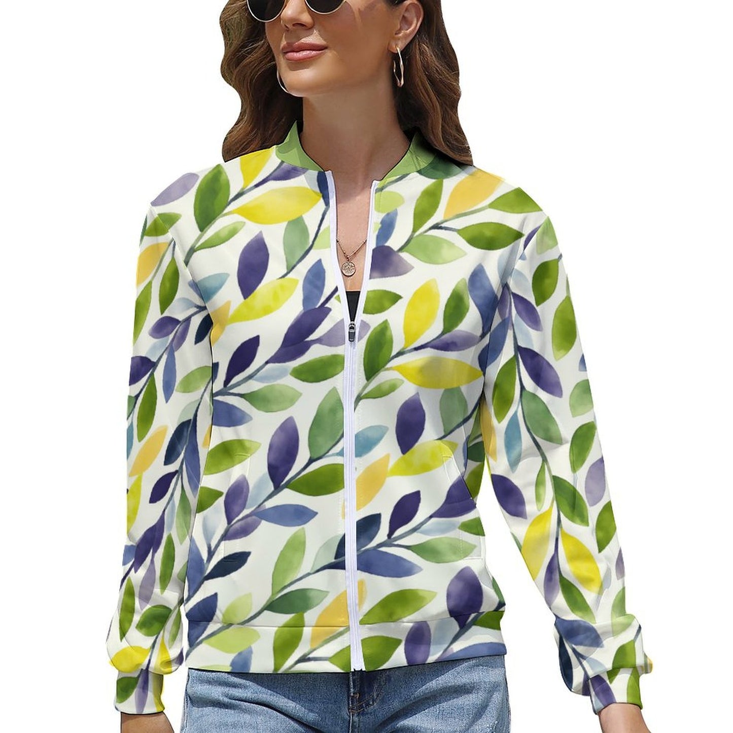 Colorful Leaf Print Lightweight Windbreaker for Women - Gift for Gemini | Mother’s Day Gift | Spring Windbreaker for Her - PRINTANK-WK7A2V