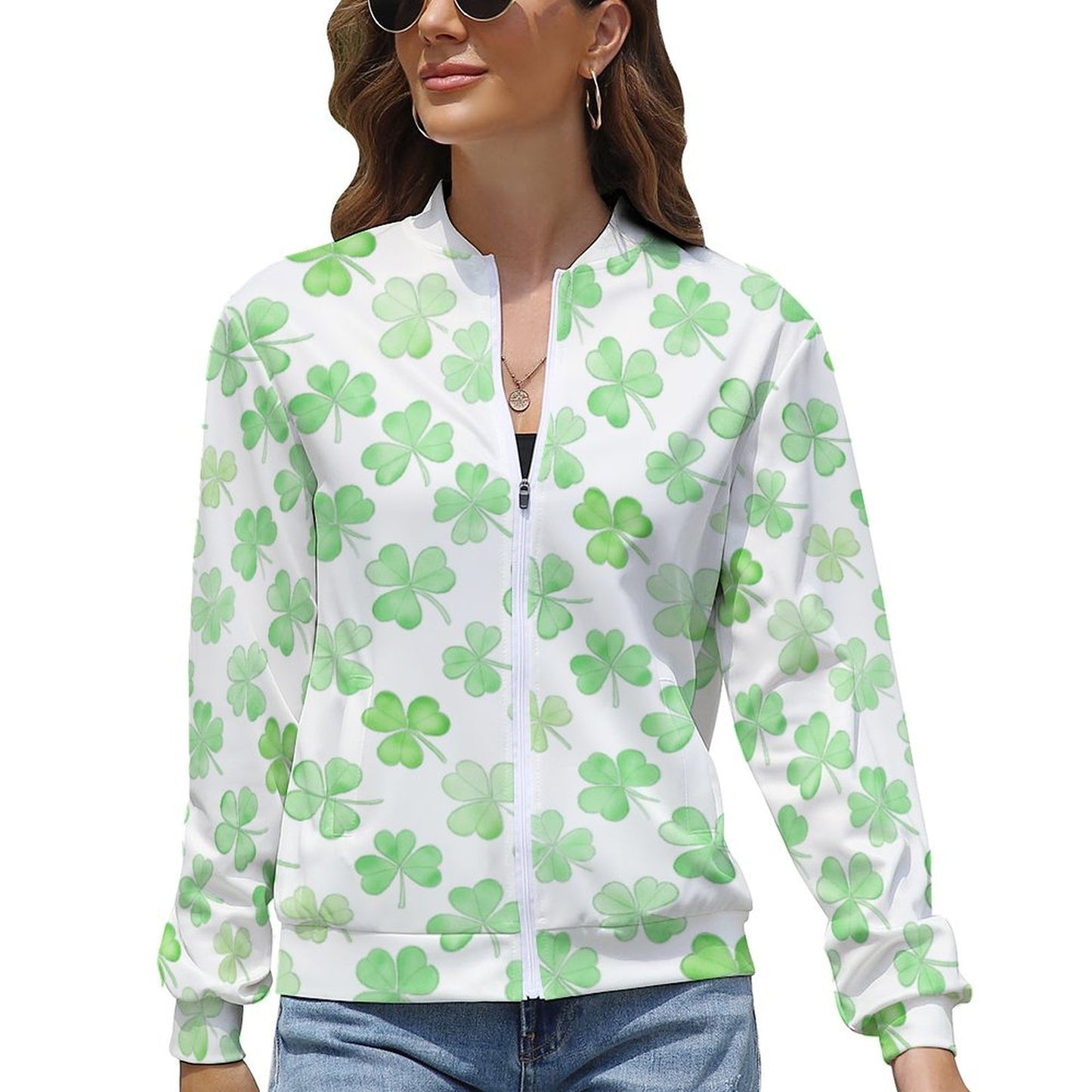 Green Four Leaf Clover Lightweight Jacket for Women - Gift for Pisces | St. Patrick's Day Outfit | Lucky charm gift for her - PRINTANK-CV38TR